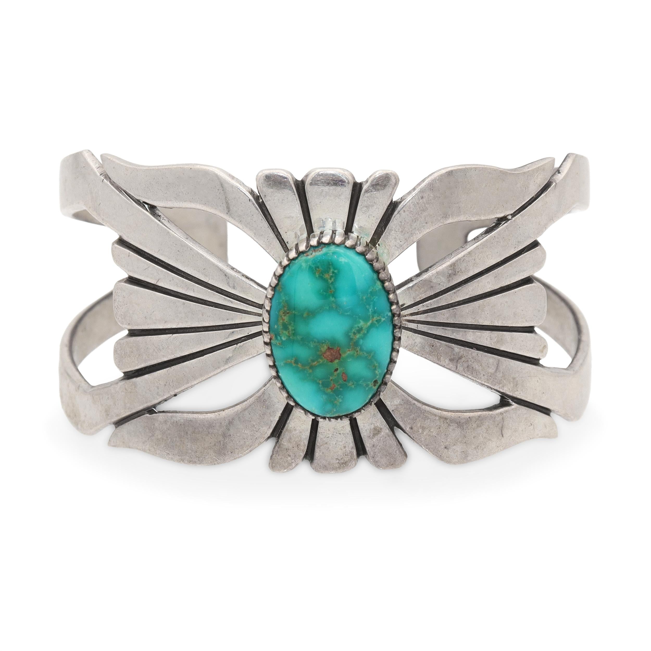 Vintage Navajo Sterling Silver Turquoise Cuff Bracelet