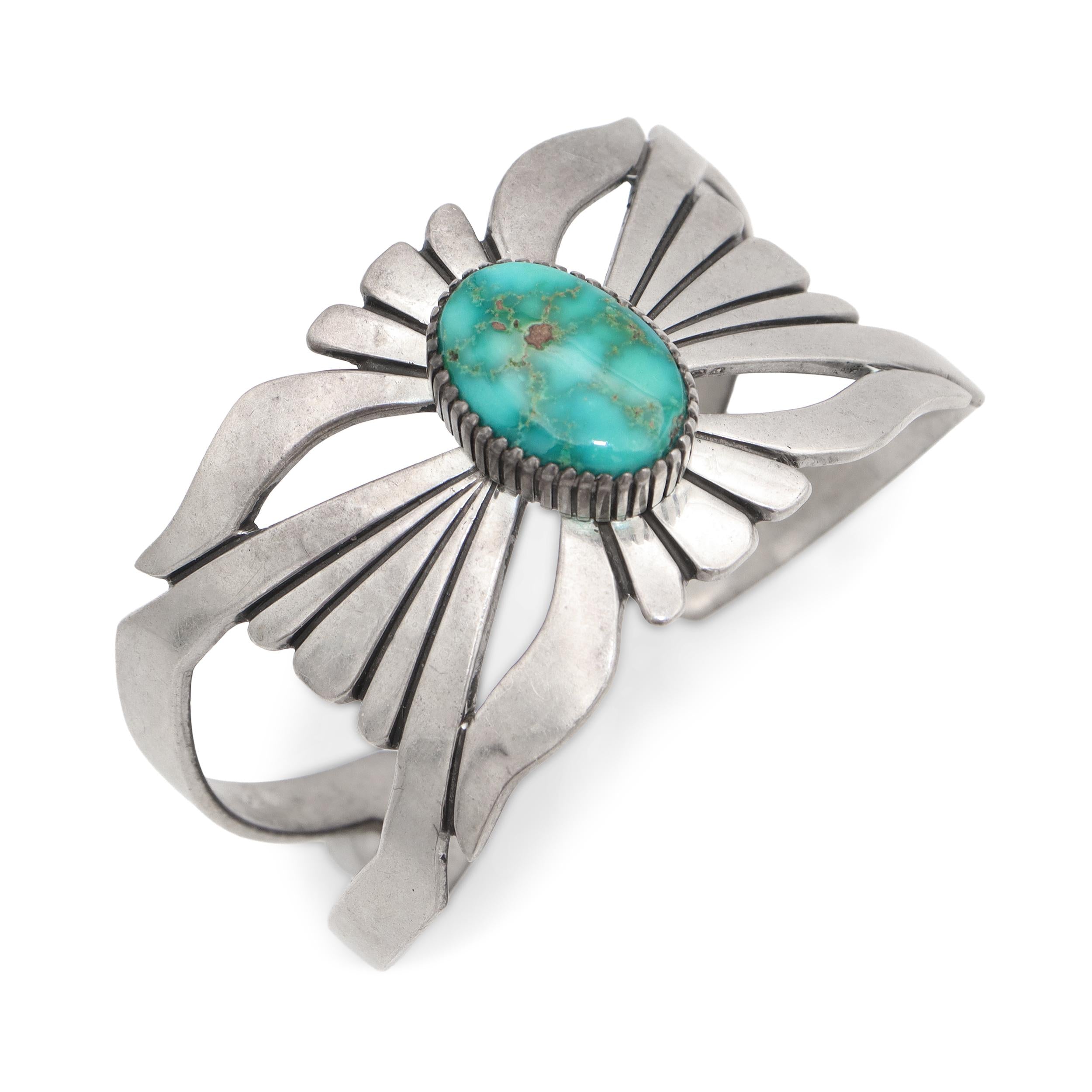 Vintage Navajo Sterling Silver Turquoise Cuff Bracelet