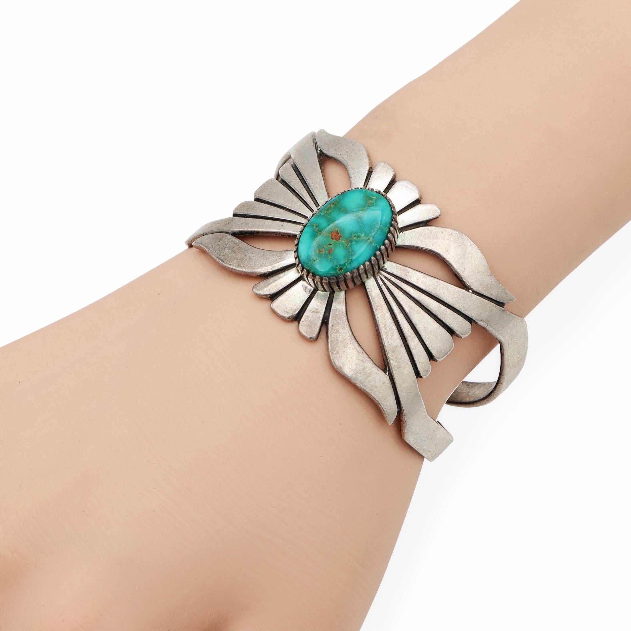 Vintage Navajo Sterling Silver Turquoise Cuff Bracelet