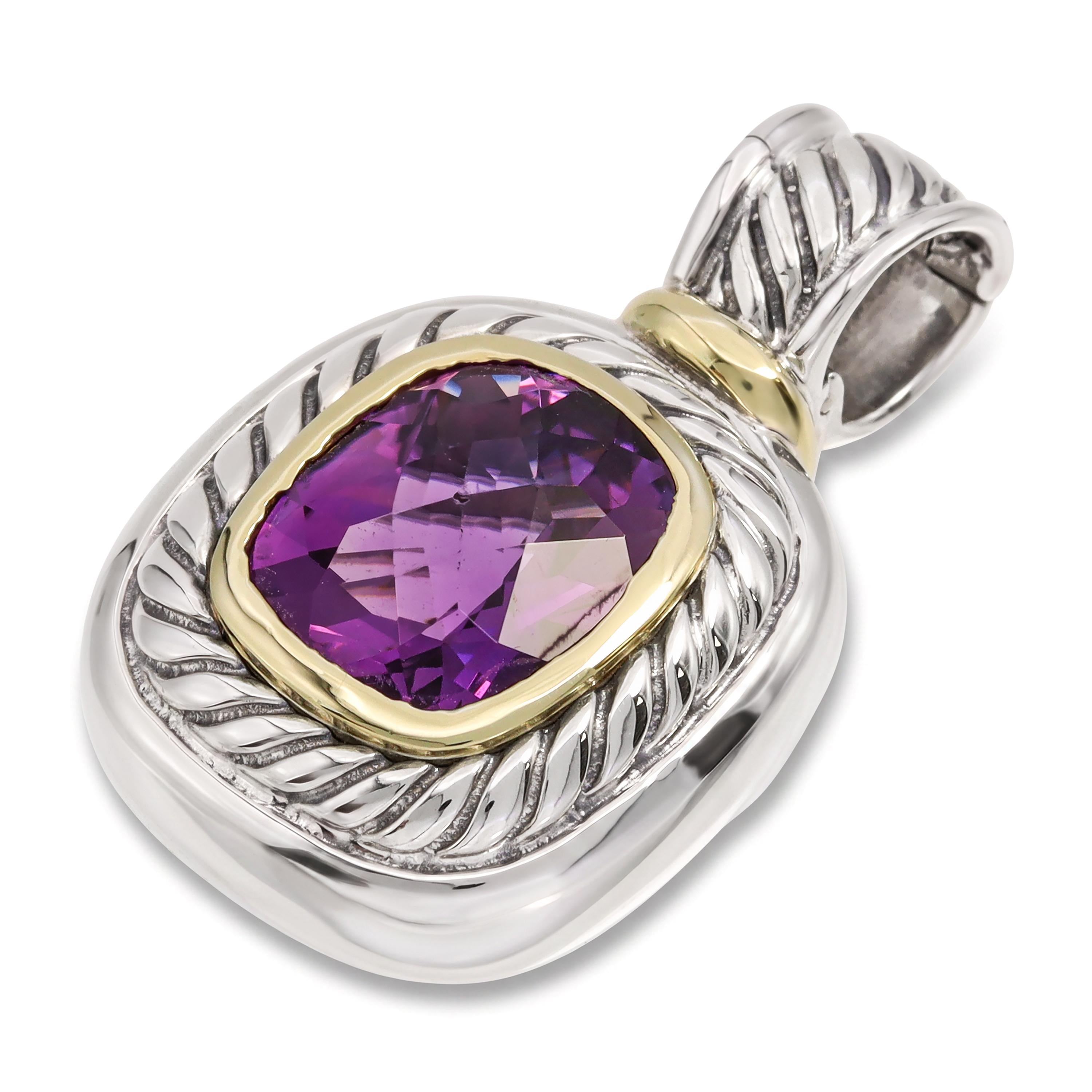 David Yurman Albion 14k Yellow Gold Sterling Silver Amethyst Pendant