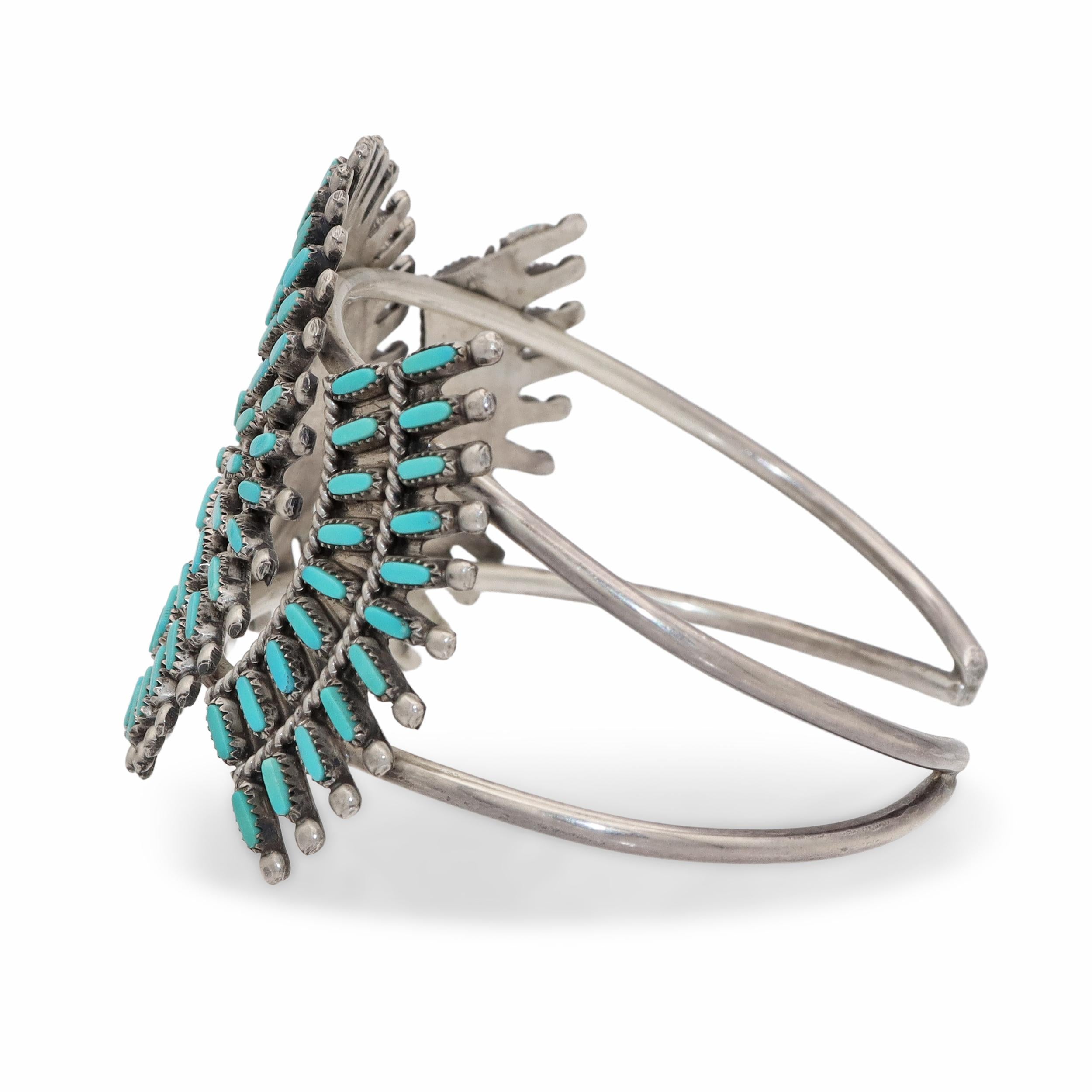 Zuni Sterling Silver Turquoise Needlepoint Cluster Cuff