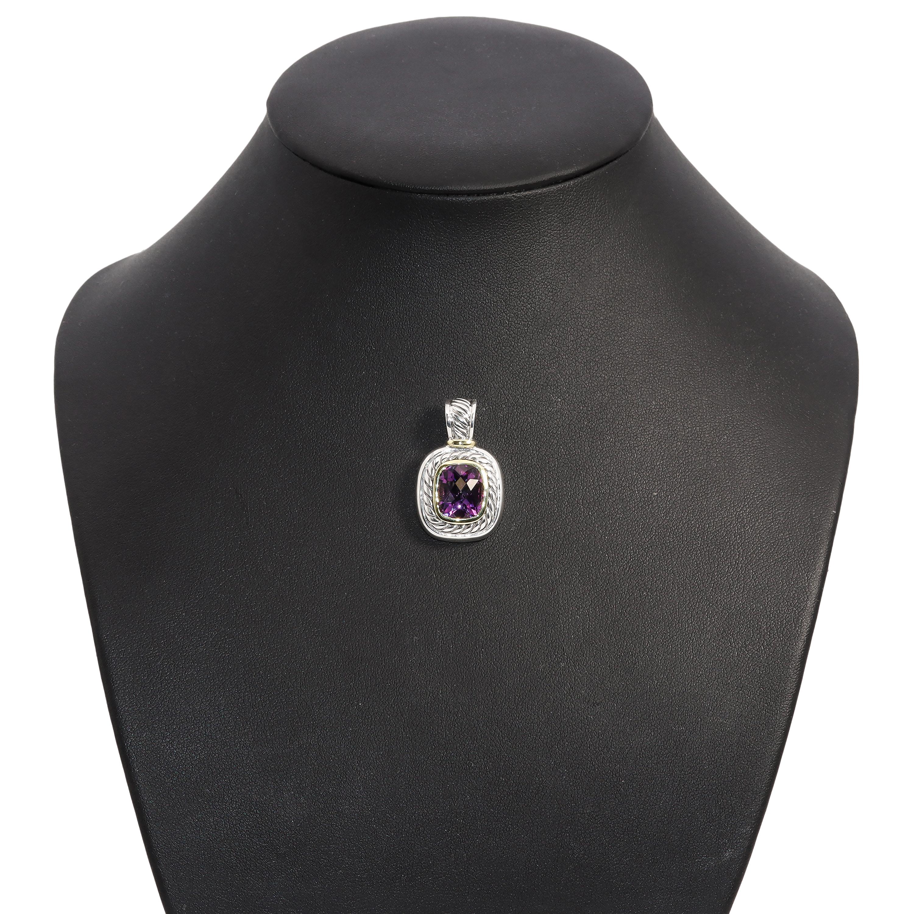 David Yurman Albion 14k Yellow Gold Sterling Silver Amethyst Pendant