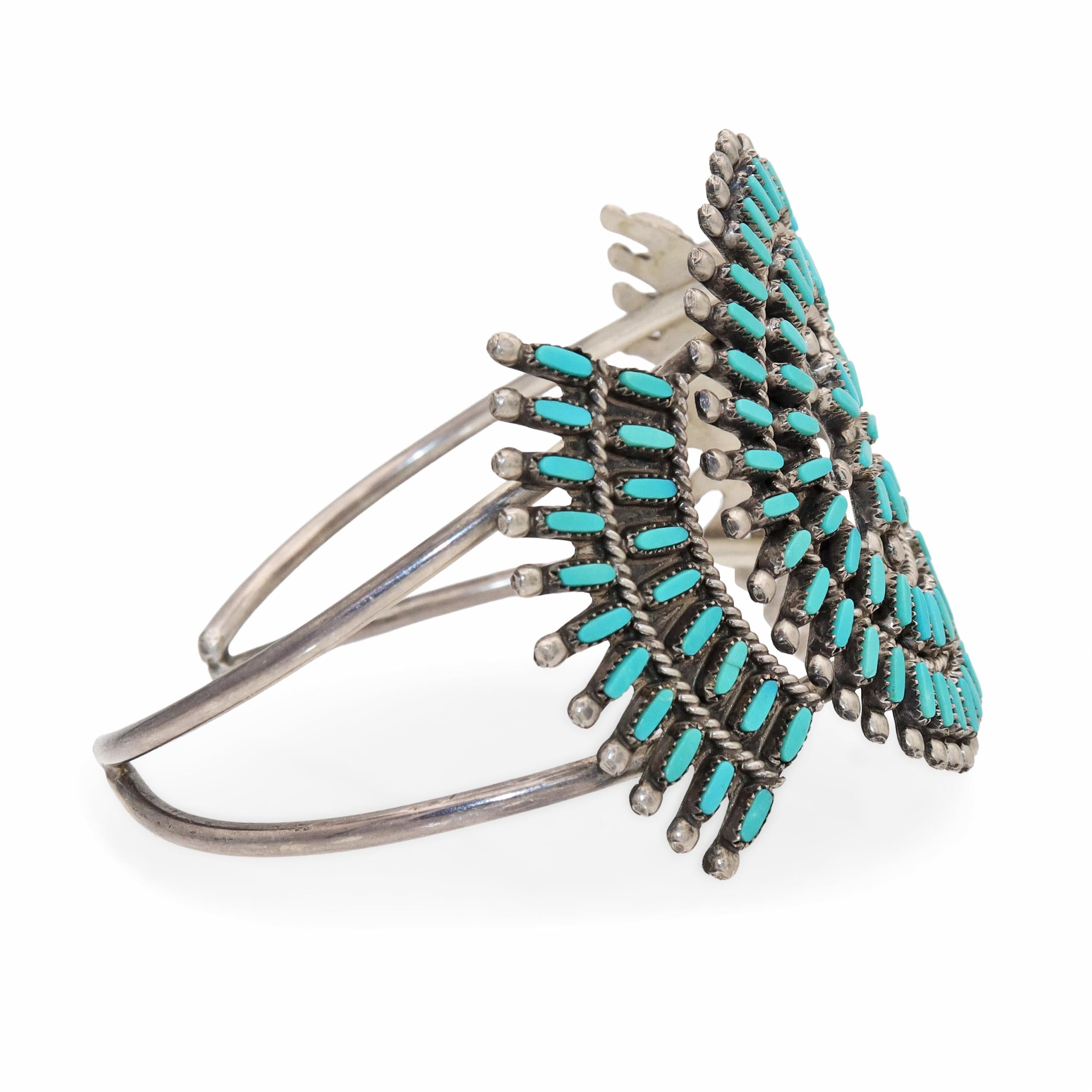 Zuni Sterling Silver Turquoise Needlepoint Cluster Cuff