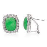 14k White Gold Green Jade & Diamond Earrings