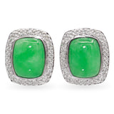 14k White Gold Green Jade & Diamond Earrings