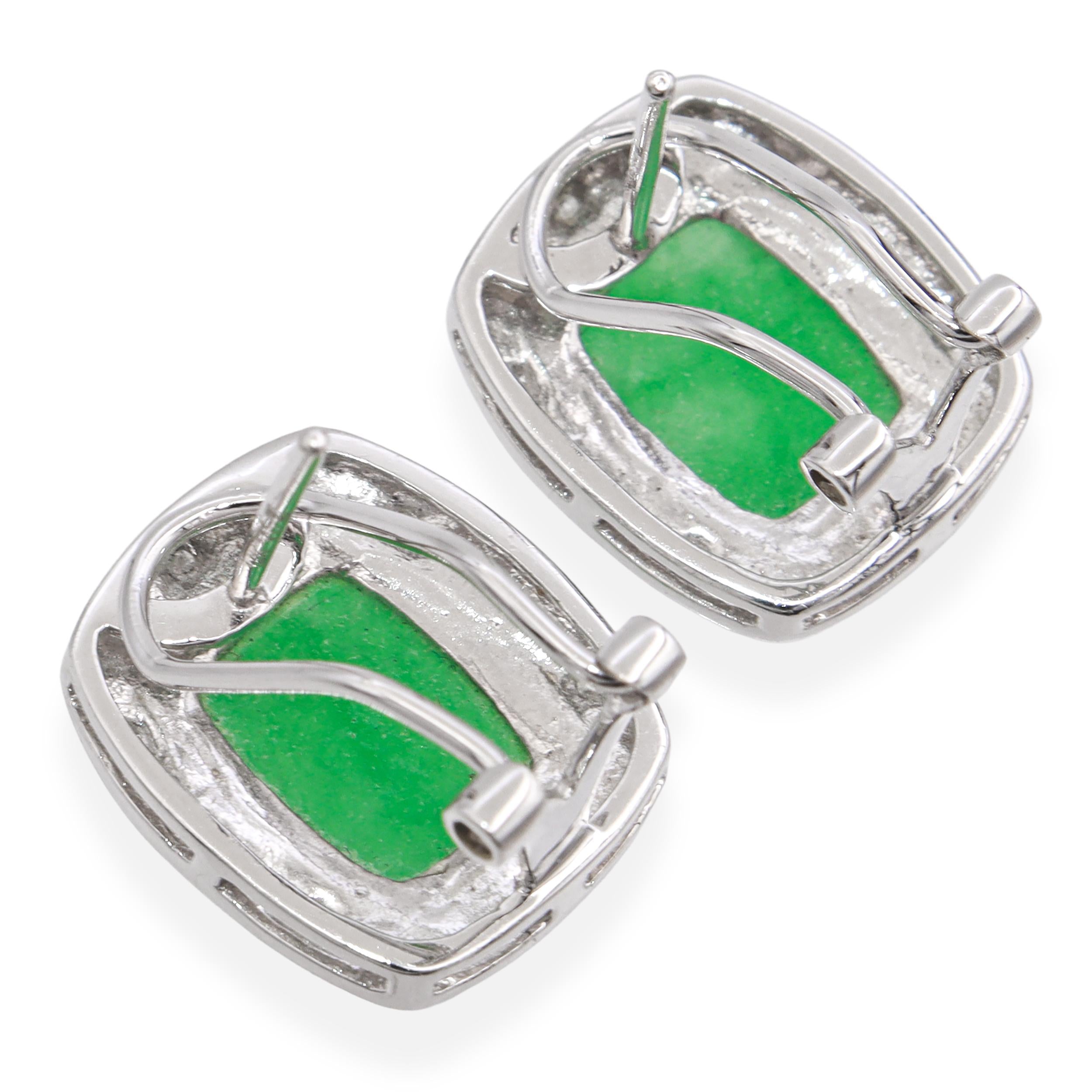 14k White Gold Green Jade & Diamond Earrings