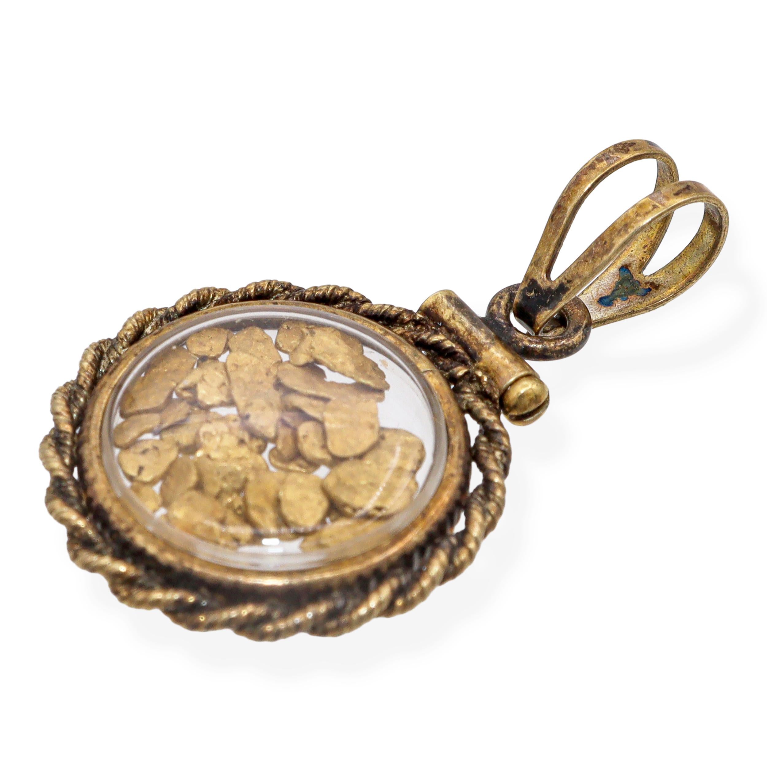 Vintage Gold-Filled Pendant with Natural 22k Gold Nugget Glass Locket
