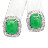14k White Gold Green Jade & Diamond Earrings