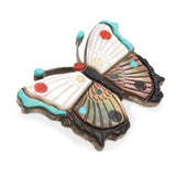 Sterling Silver Mother of Pearl Onyx Turquoise Butterfly Brooch