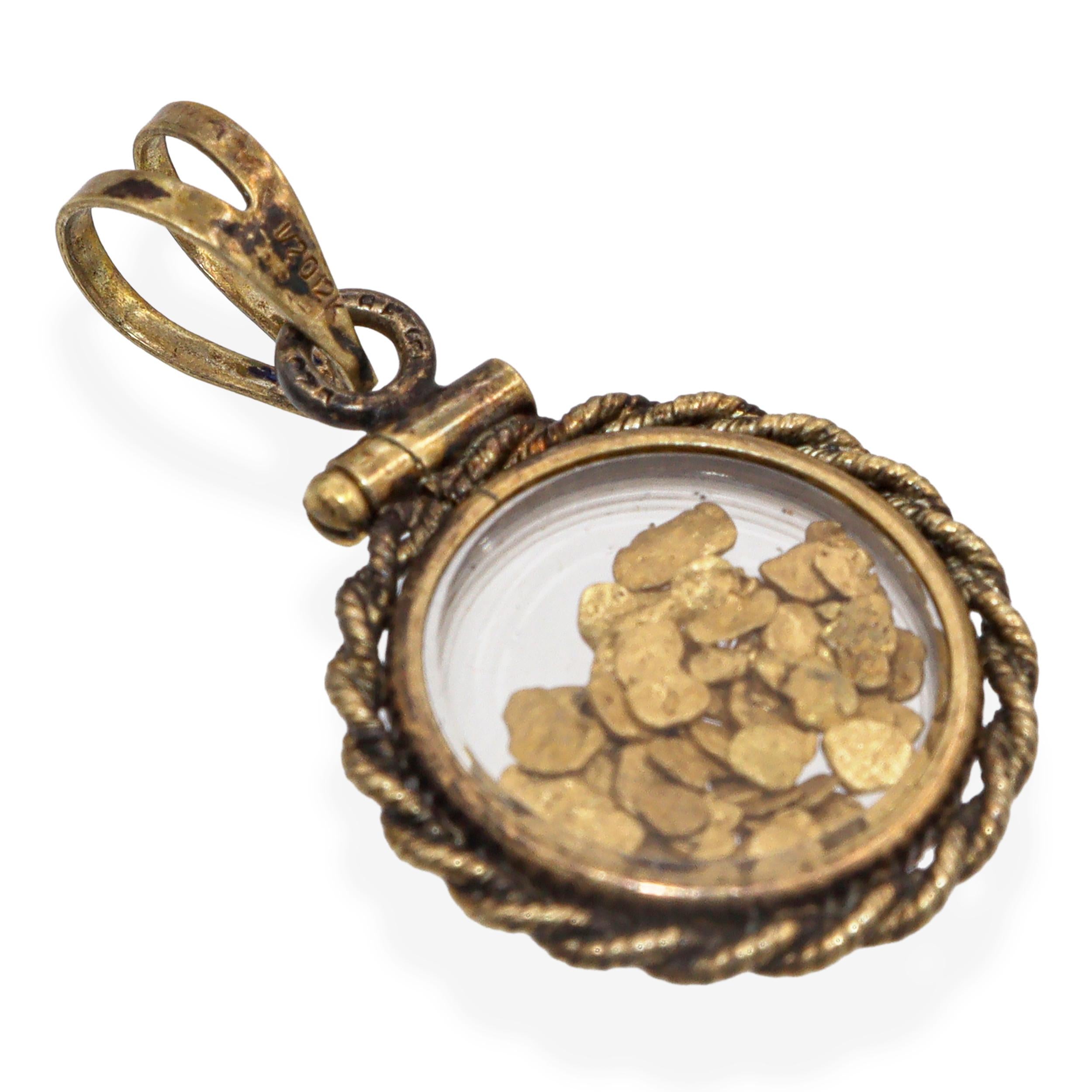 Vintage Gold-Filled Pendant with Natural 22k Gold Nugget Glass Locket