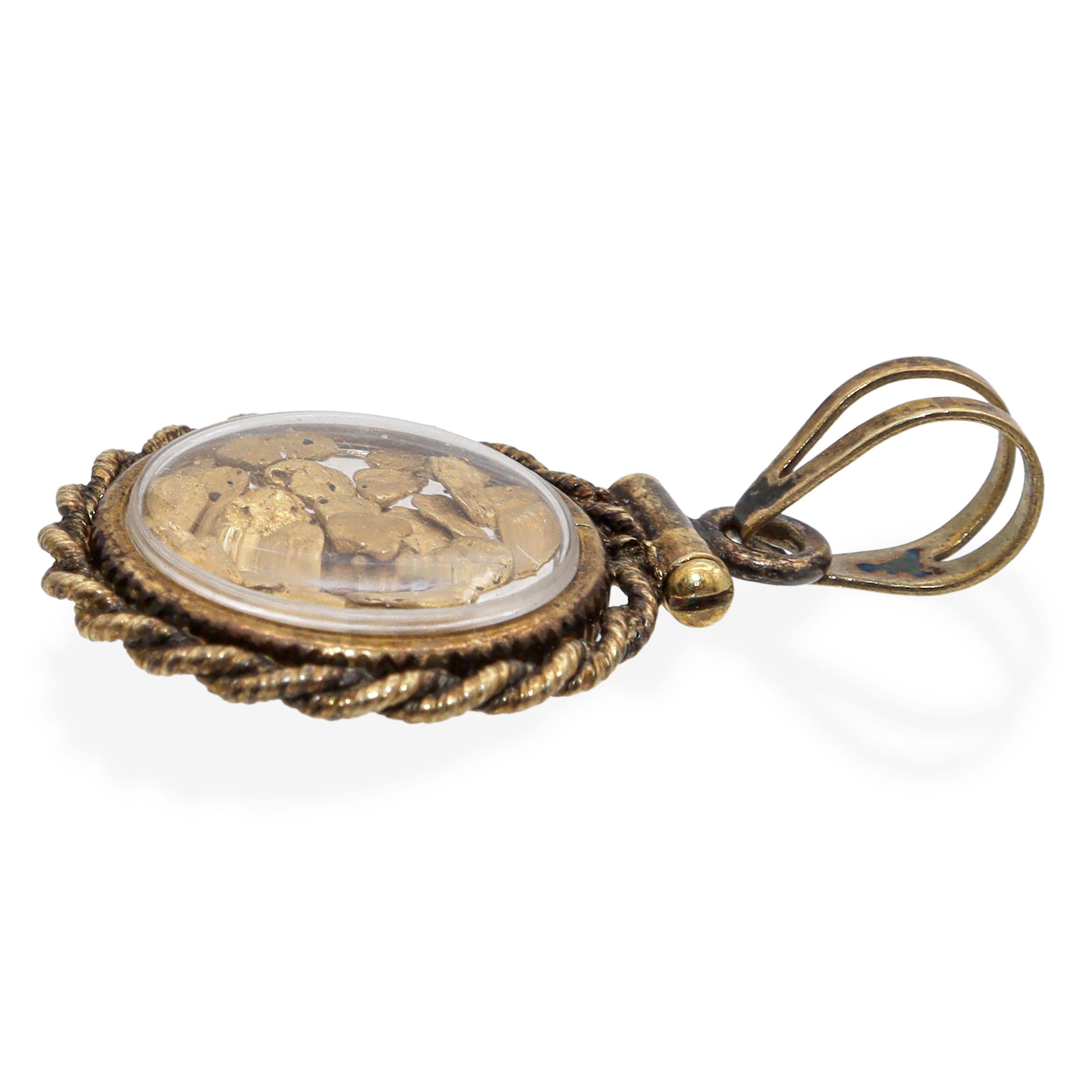 Vintage Gold-Filled Pendant with Natural 22k Gold Nugget Glass Locket