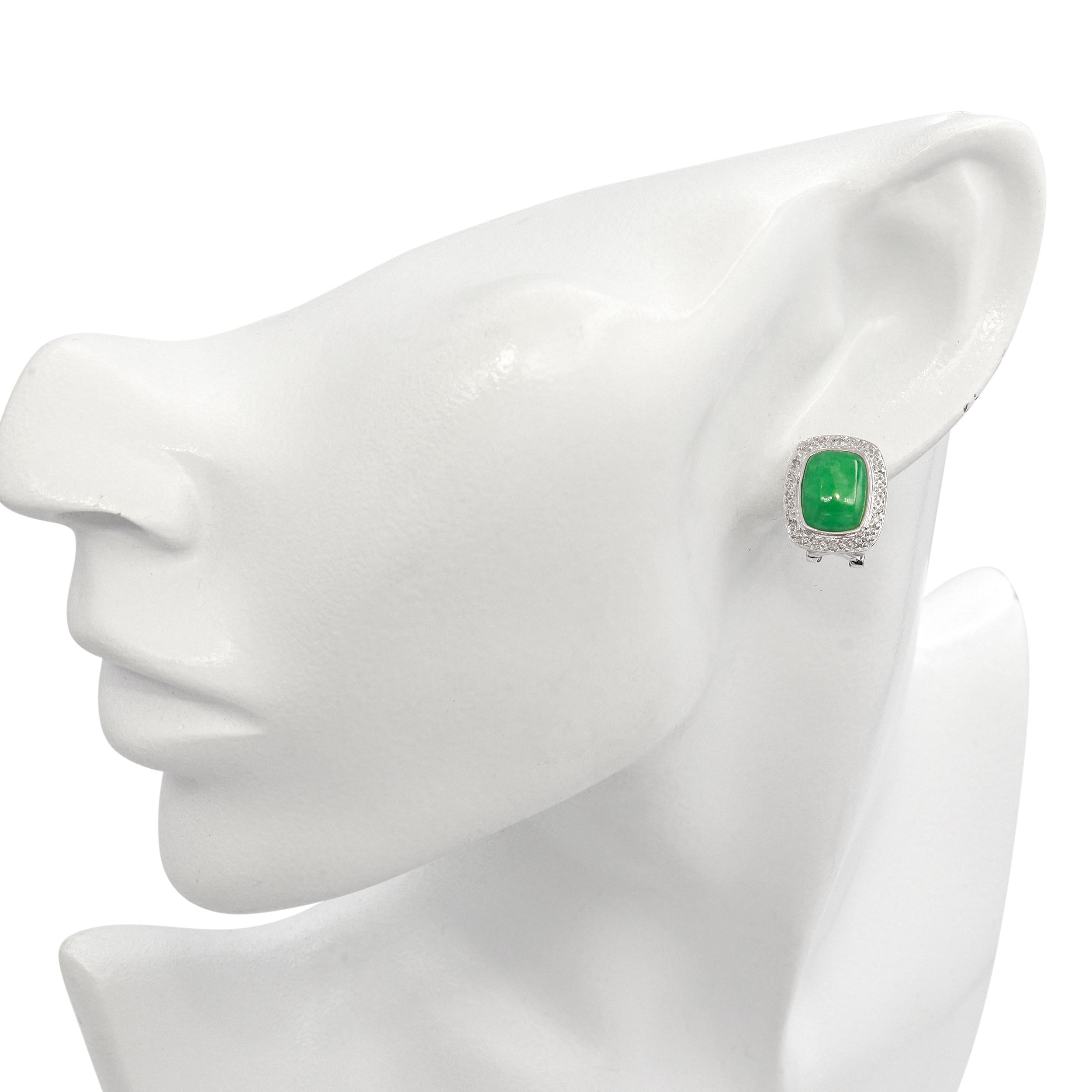 14k White Gold Green Jade & Diamond Earrings