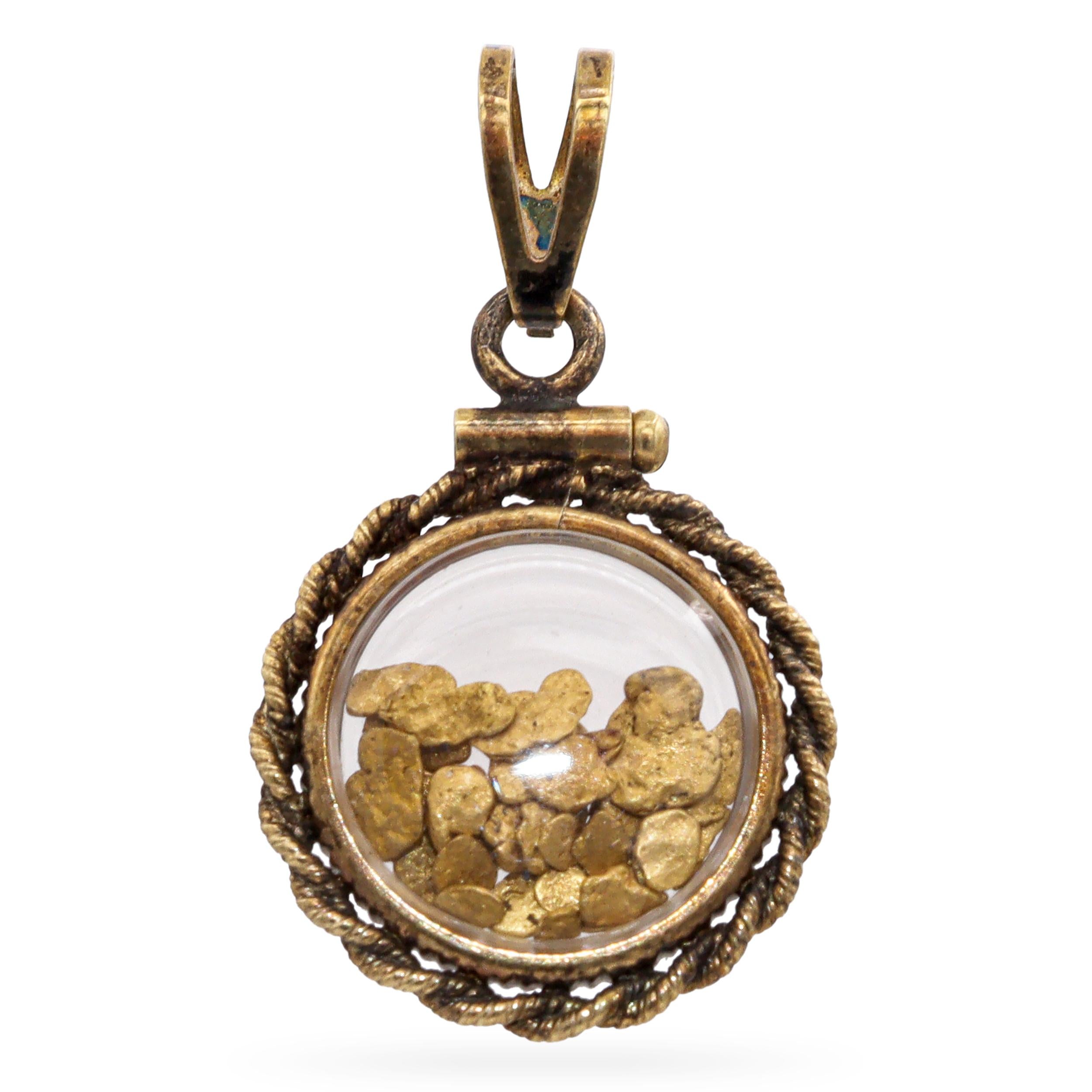 Vintage Gold-Filled Pendant with Natural 22k Gold Nugget Glass Locket