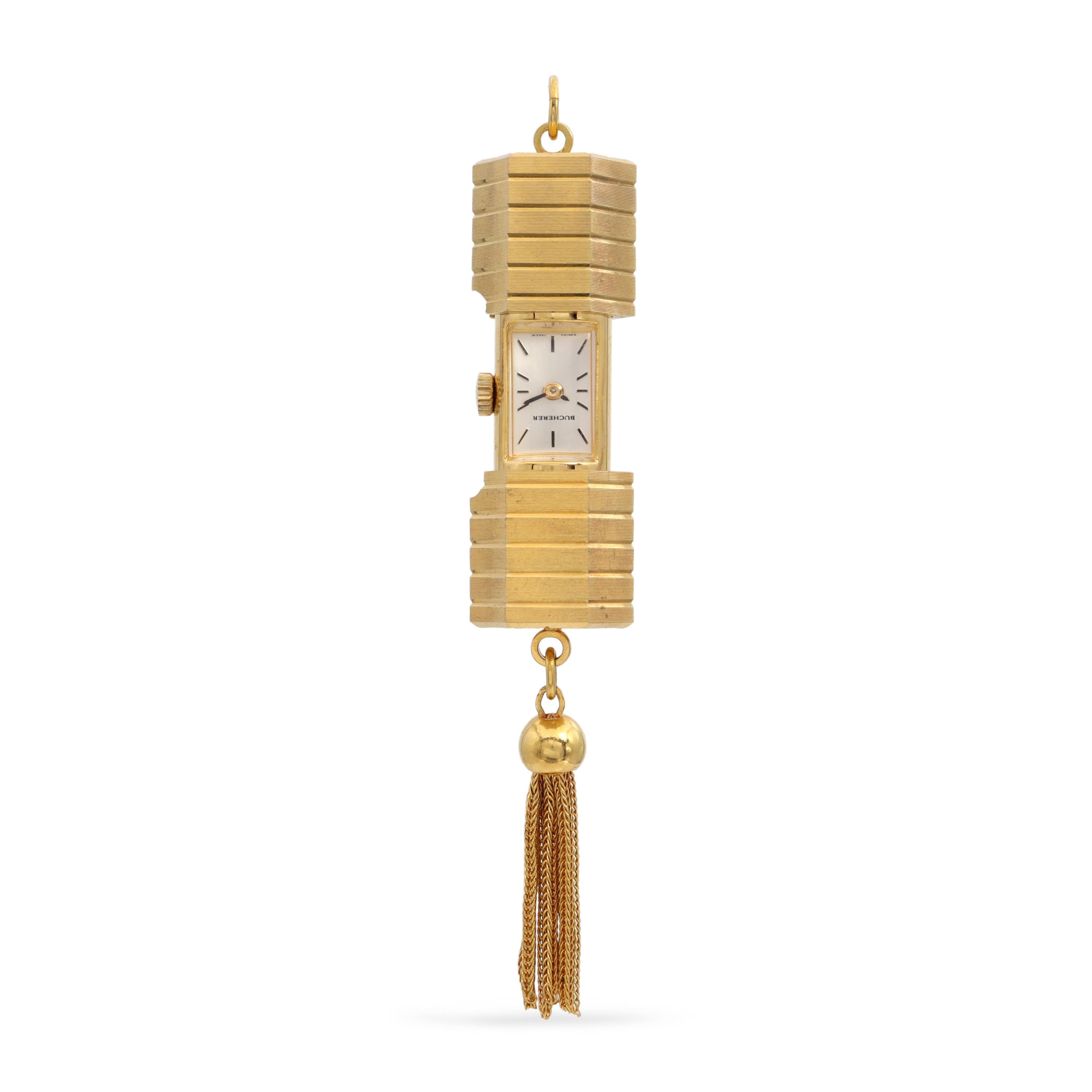 Vintage Bucherer Gold-Plated Peek-a-Boo Slide Hand-Wind Pendant Watch with Tasse
