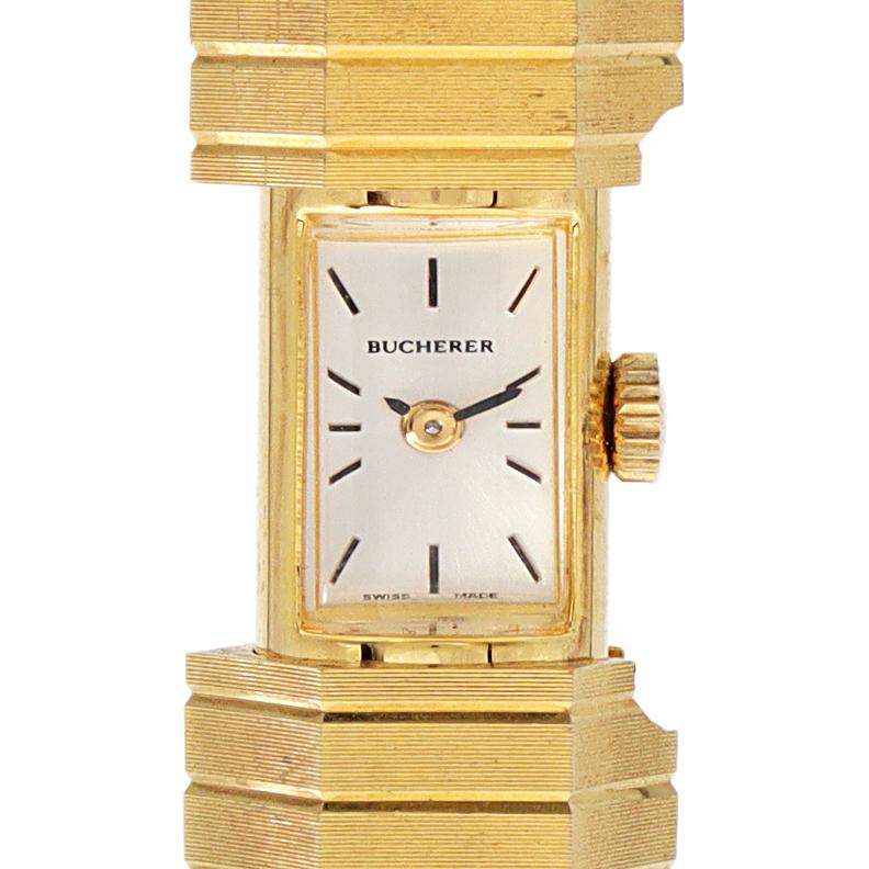 Vintage Bucherer Gold-Plated Peek-a-Boo Slide Hand-Wind Pendant Watch with Tasse