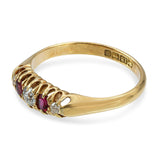 Antique 1904 18k Yellow Gold English Diamond and Ruby Five Stone Ring