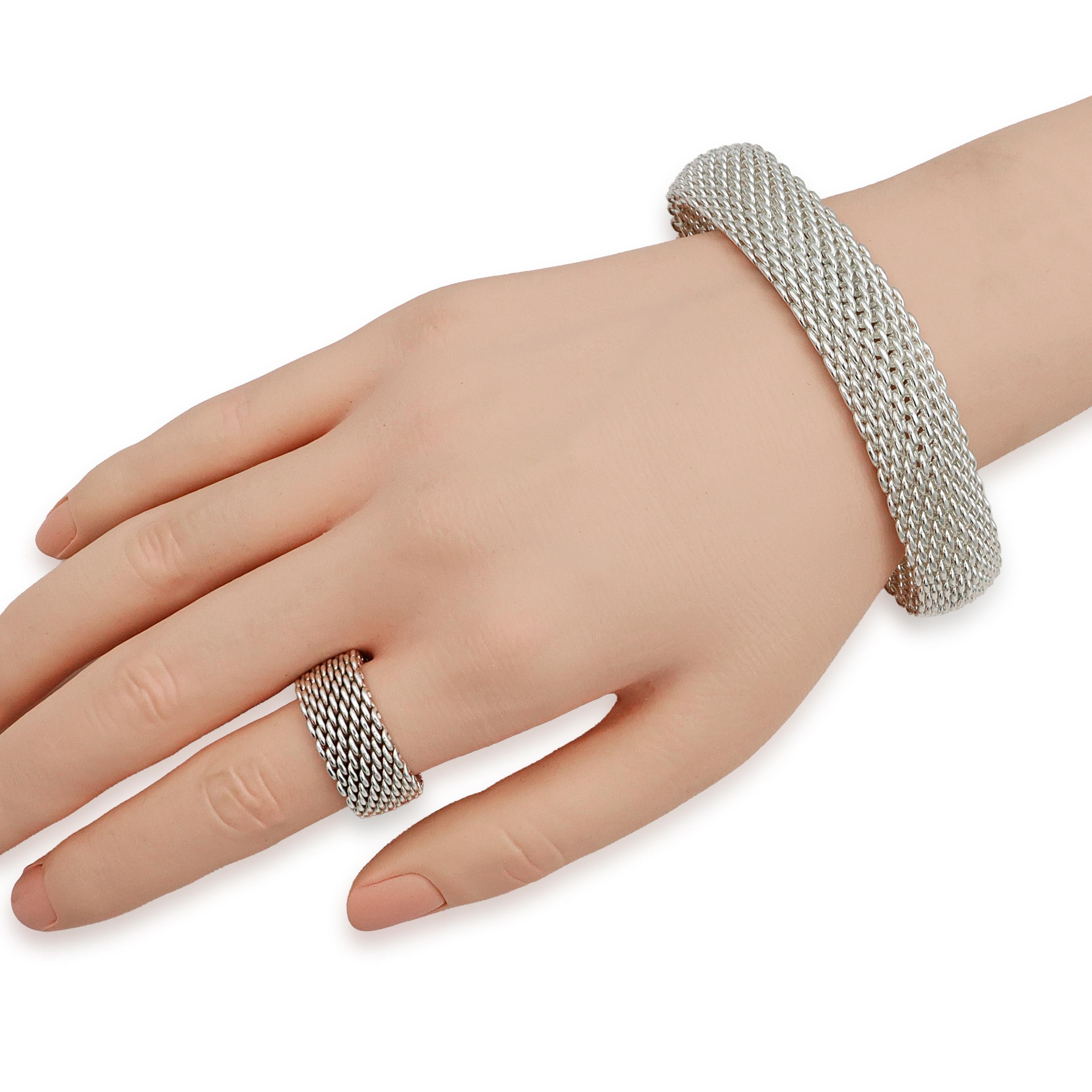 Tiffany & Co. Sterling Silver Somerset Mesh Bangle Bracelet and Ring Set