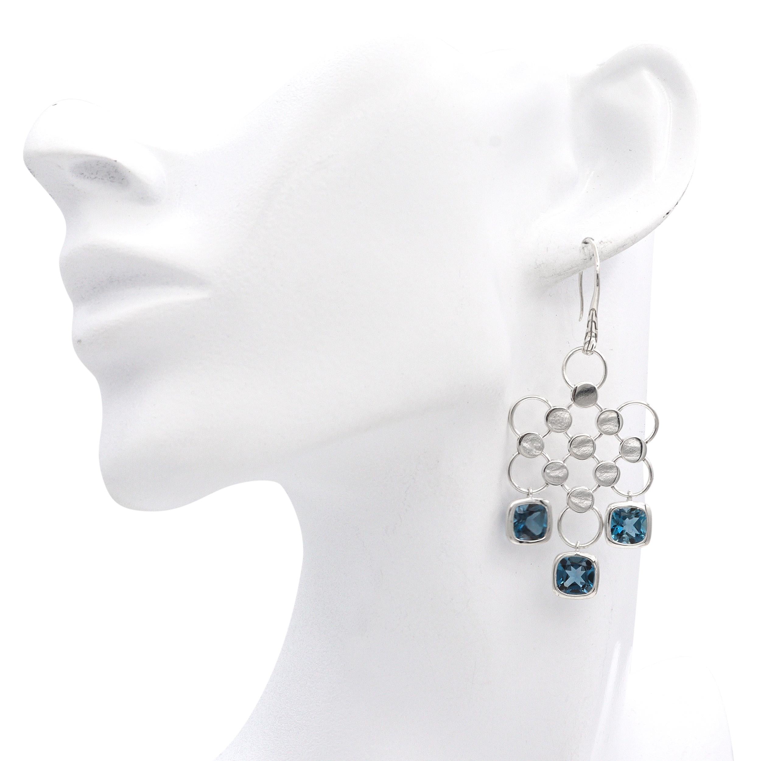 John Hardy Sterling Silver Blue Topaz Chandelier Earrings