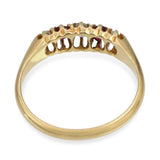 Antique 1904 18k Yellow Gold English Diamond and Ruby Five Stone Ring