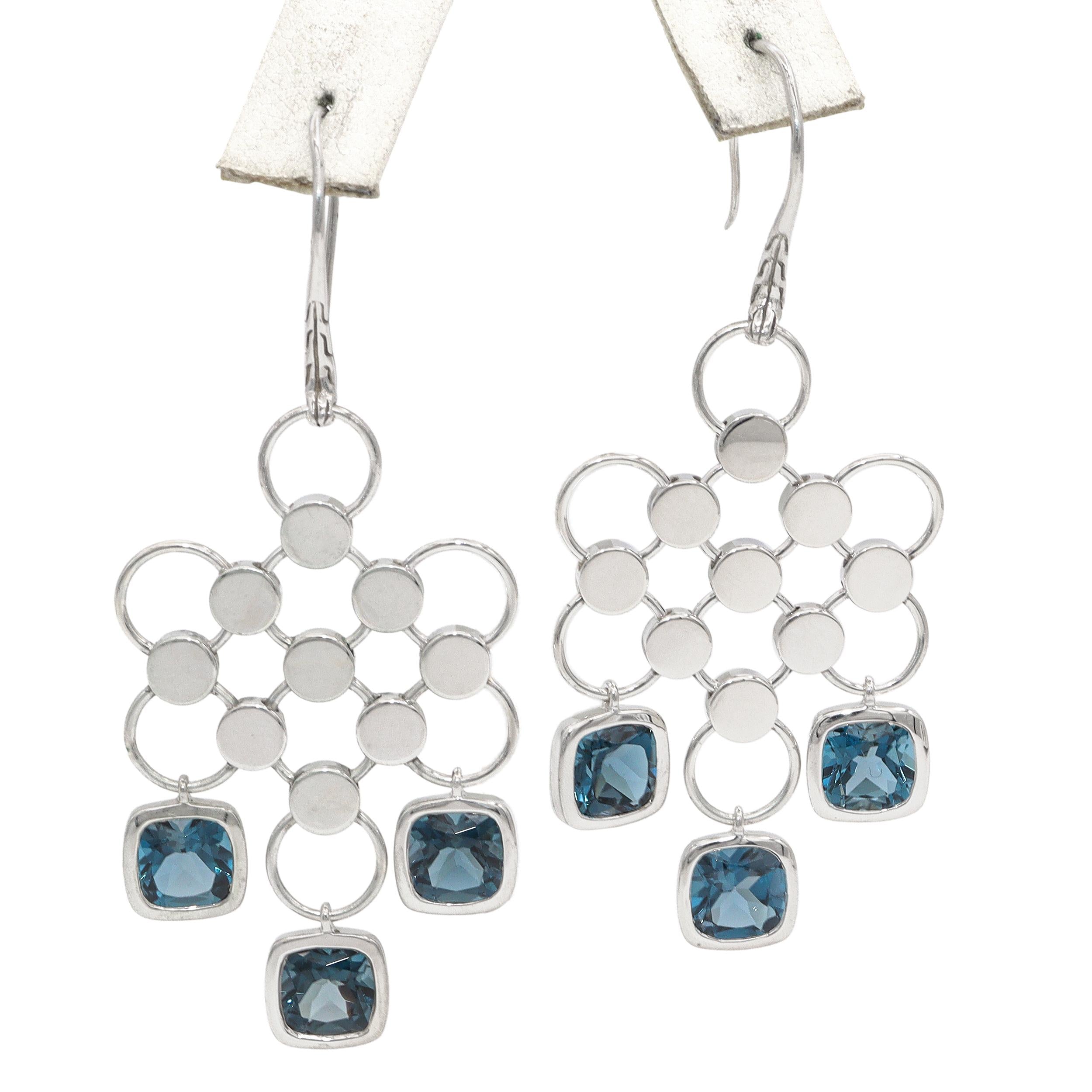 John Hardy Sterling Silver Blue Topaz Chandelier Earrings