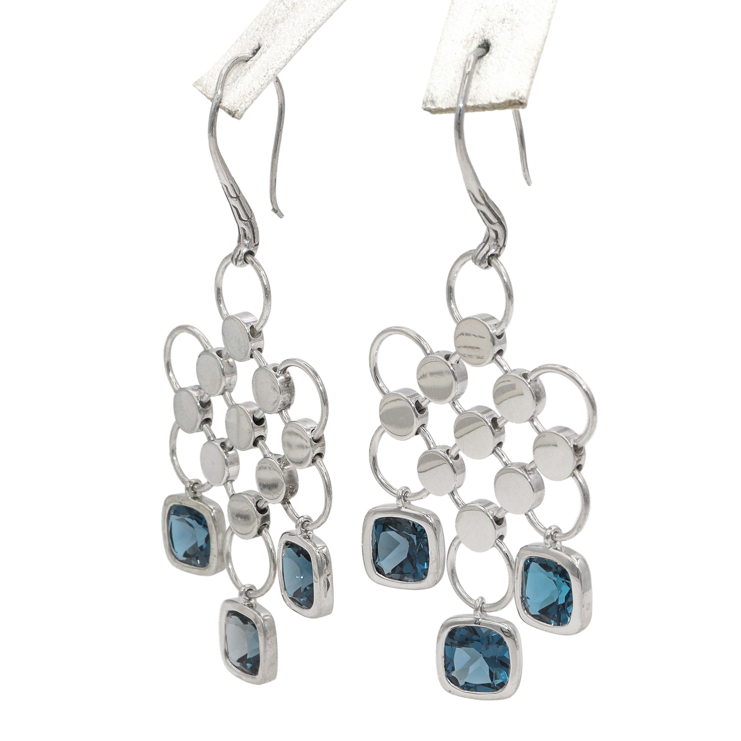 John Hardy Sterling Silver Blue Topaz Chandelier Earrings