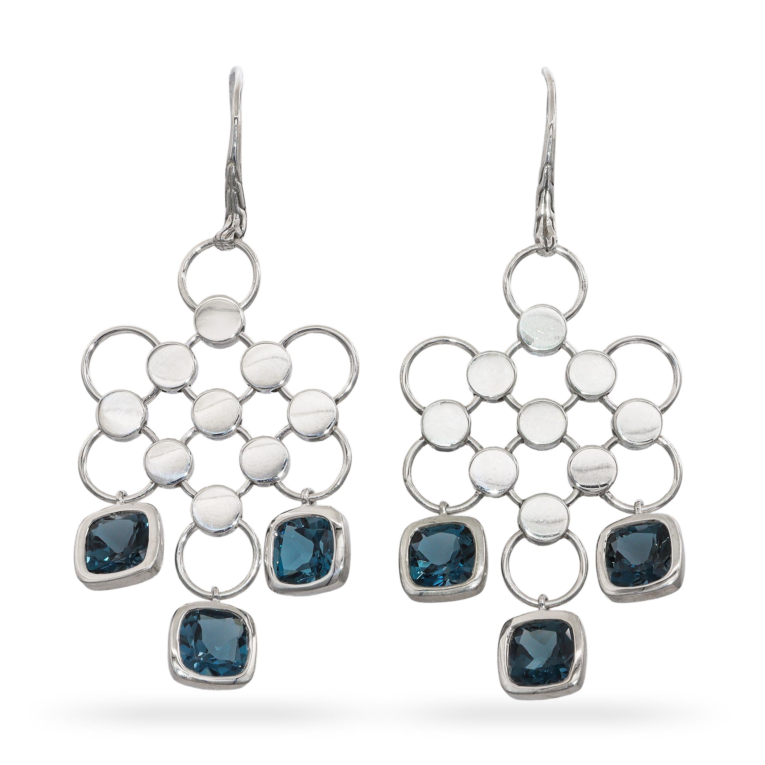 John Hardy Sterling Silver Blue Topaz Chandelier Earrings