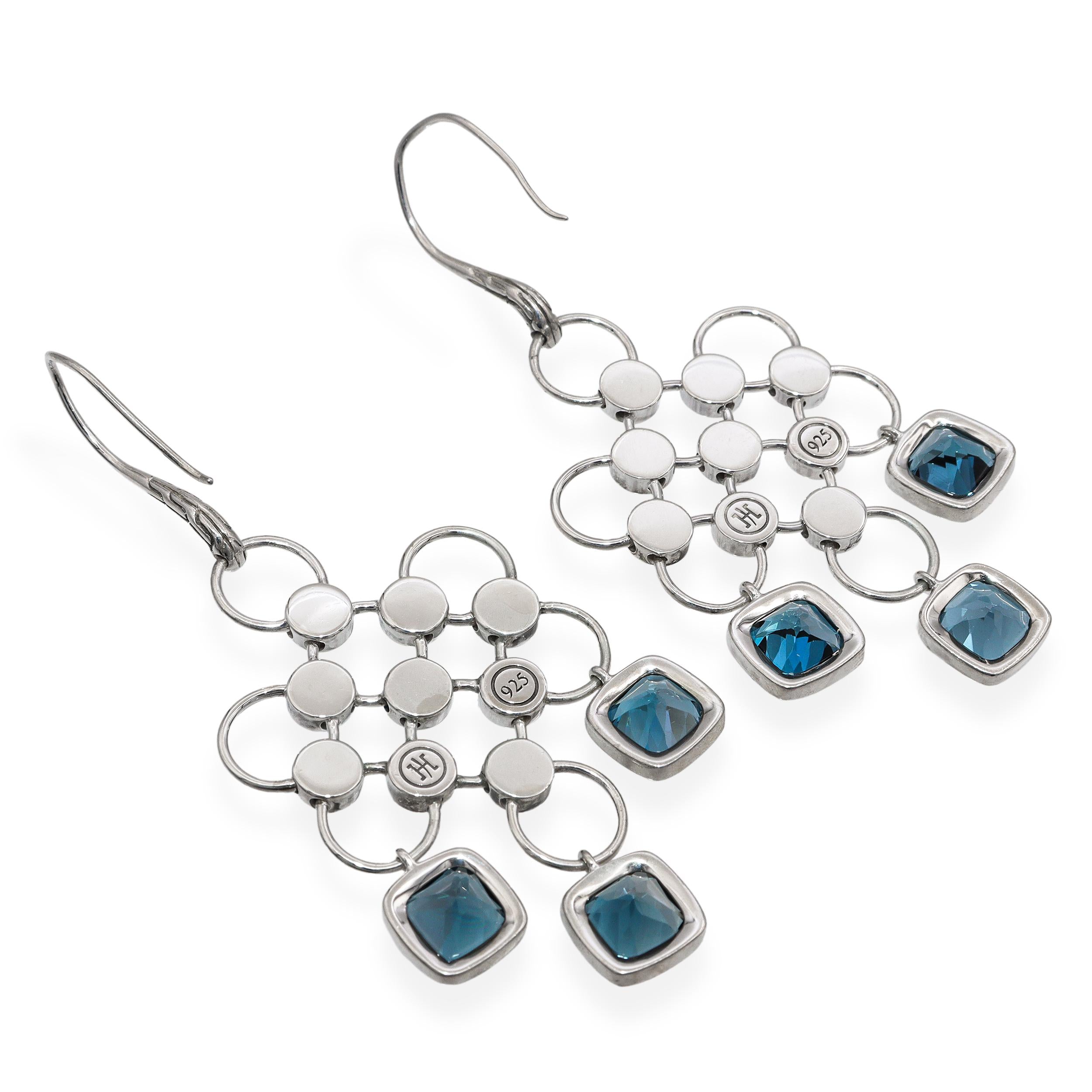 John Hardy Sterling Silver Blue Topaz Chandelier Earrings