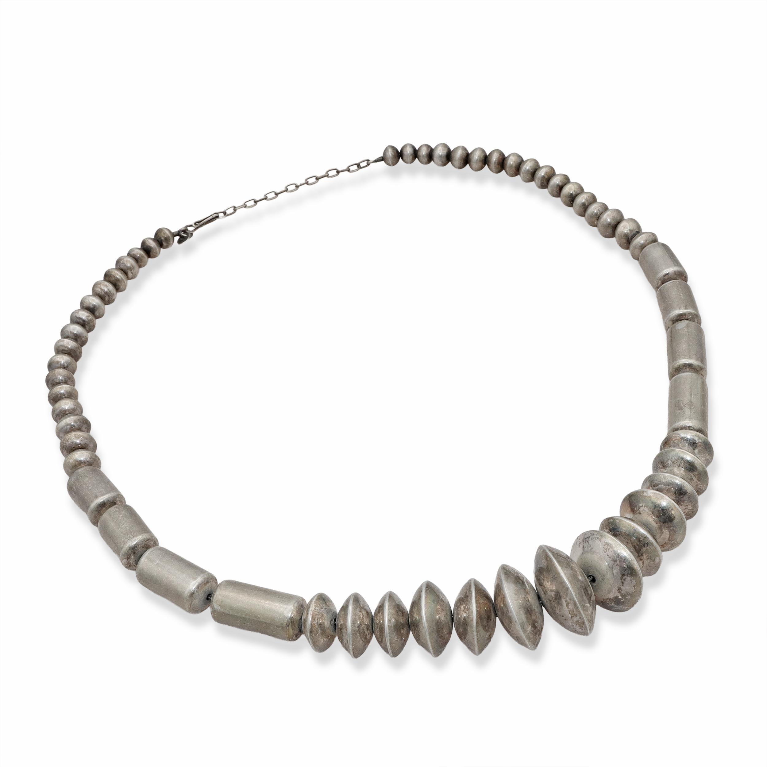 Vintage Southwestern Silver Graduated Bead Necklace