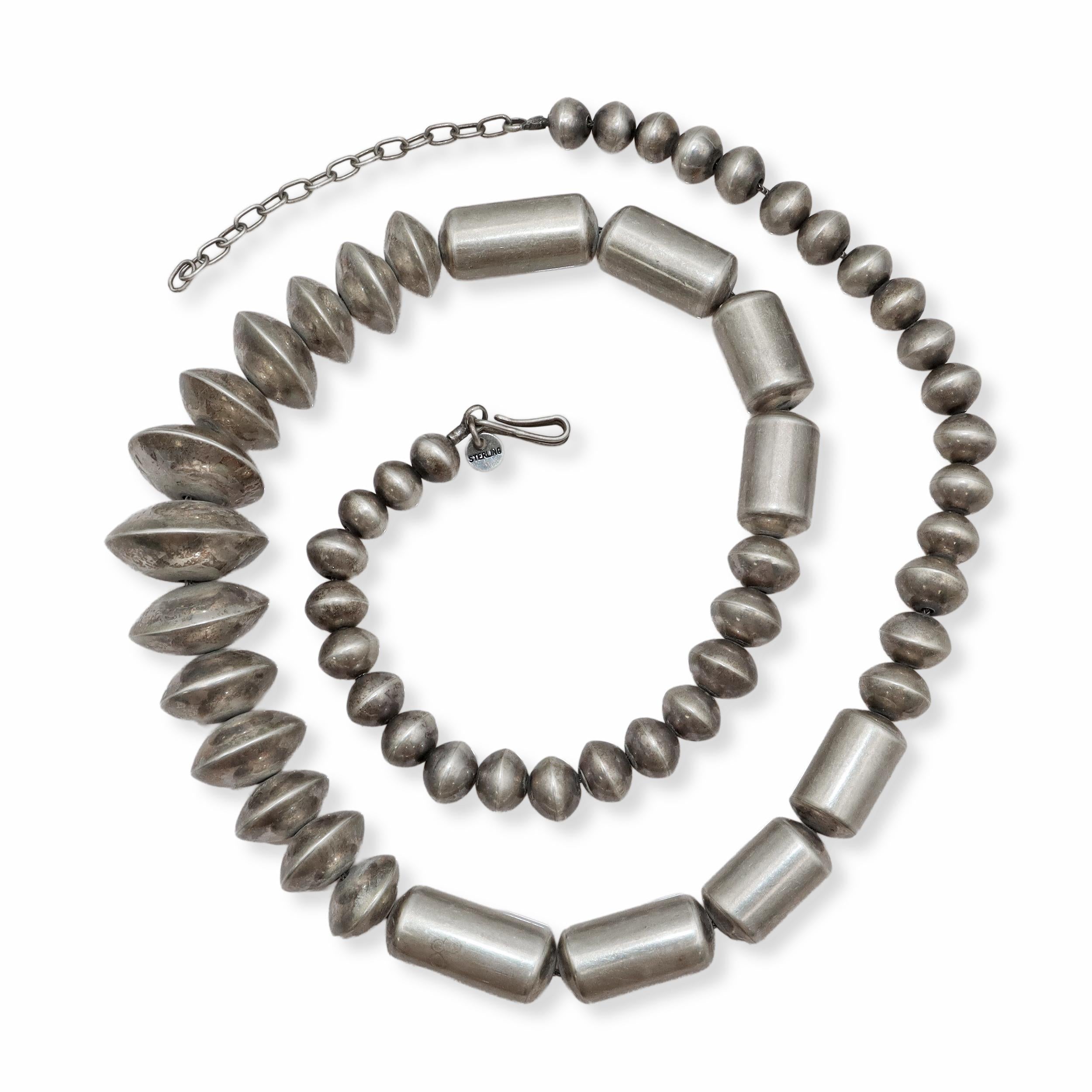 Vintage Southwestern Silver Graduated Bead Necklace