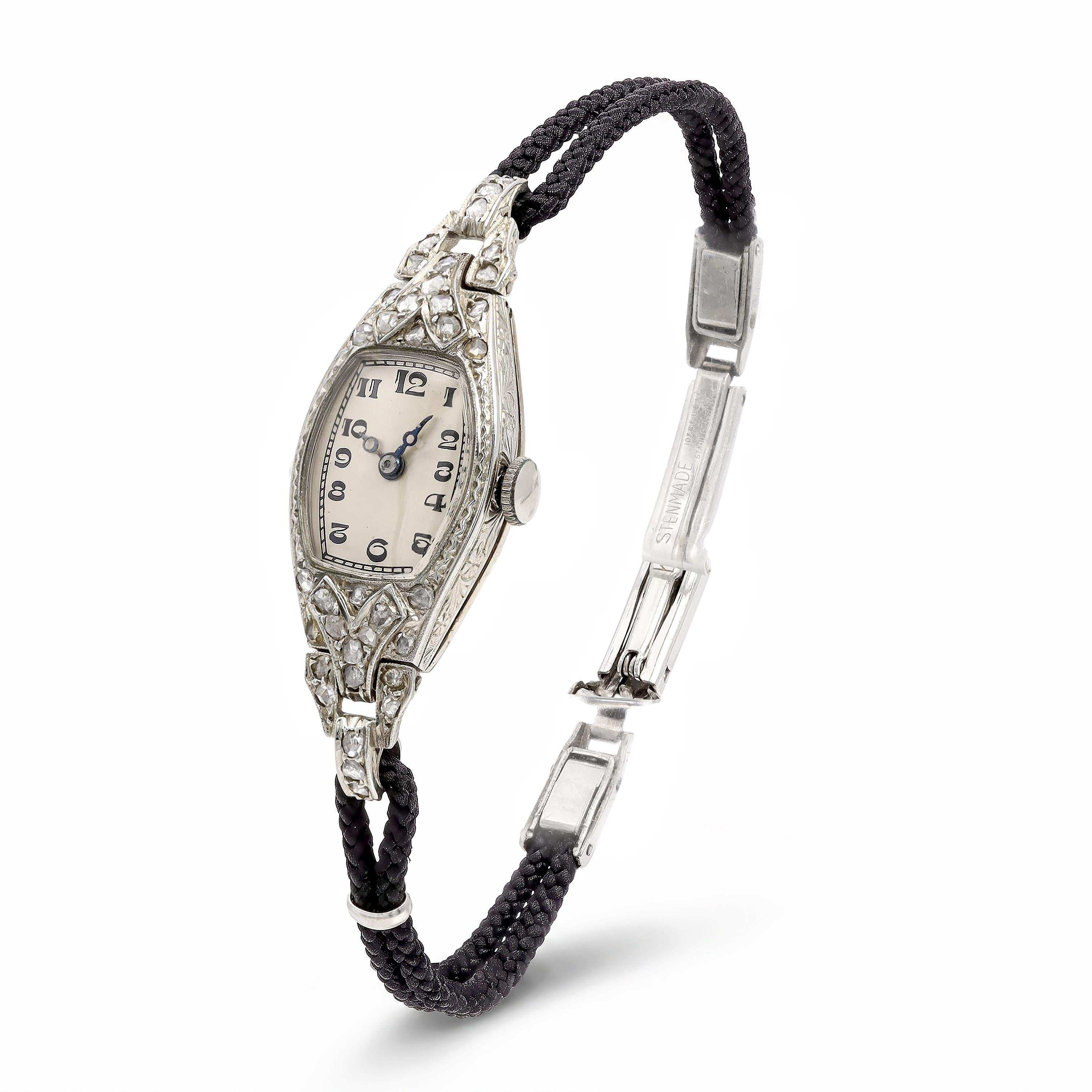 Art Deco Baume & Mercier 18k White Gold Diamond Women's Cocktail Watch