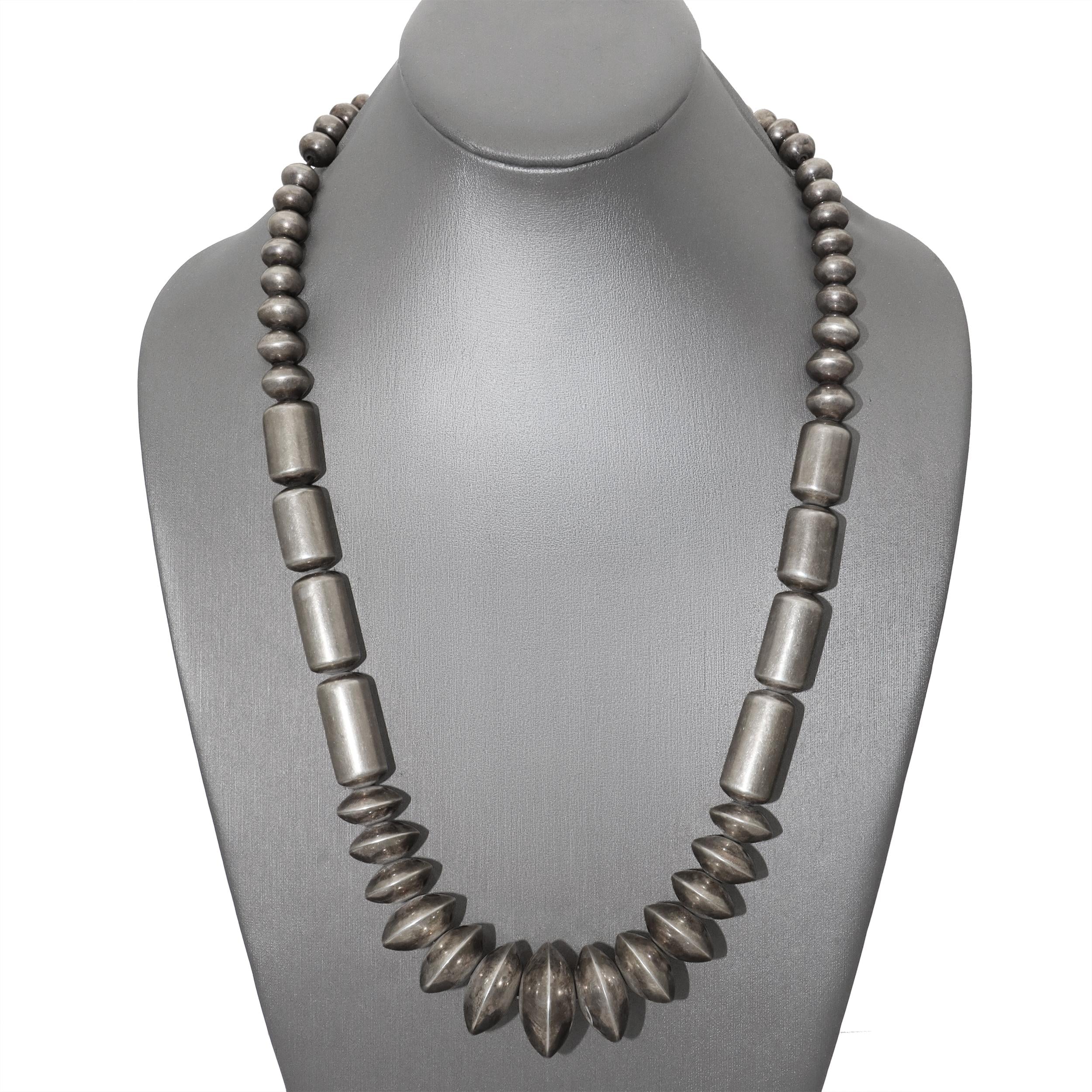 Vintage Southwestern Silver Graduated Bead Necklace