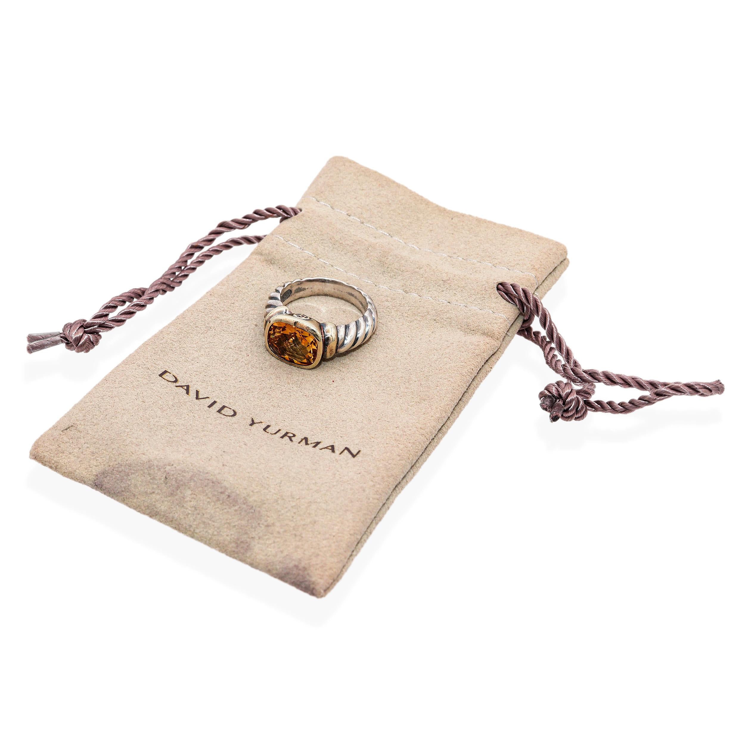 David Yurman Sterling Silver & 14K Yellow Gold Citrine Ring
