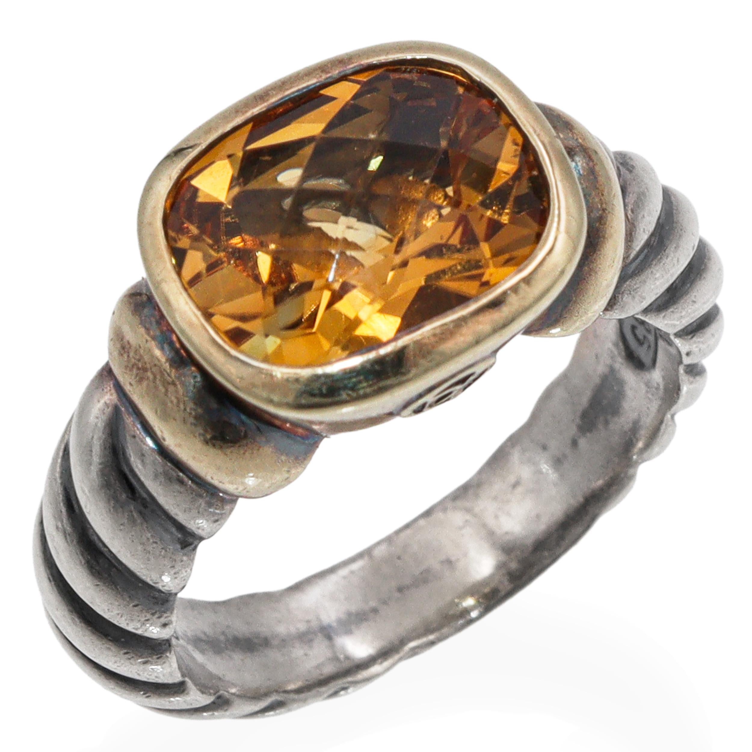 David Yurman Sterling Silver & 14K Yellow Gold Citrine Ring
