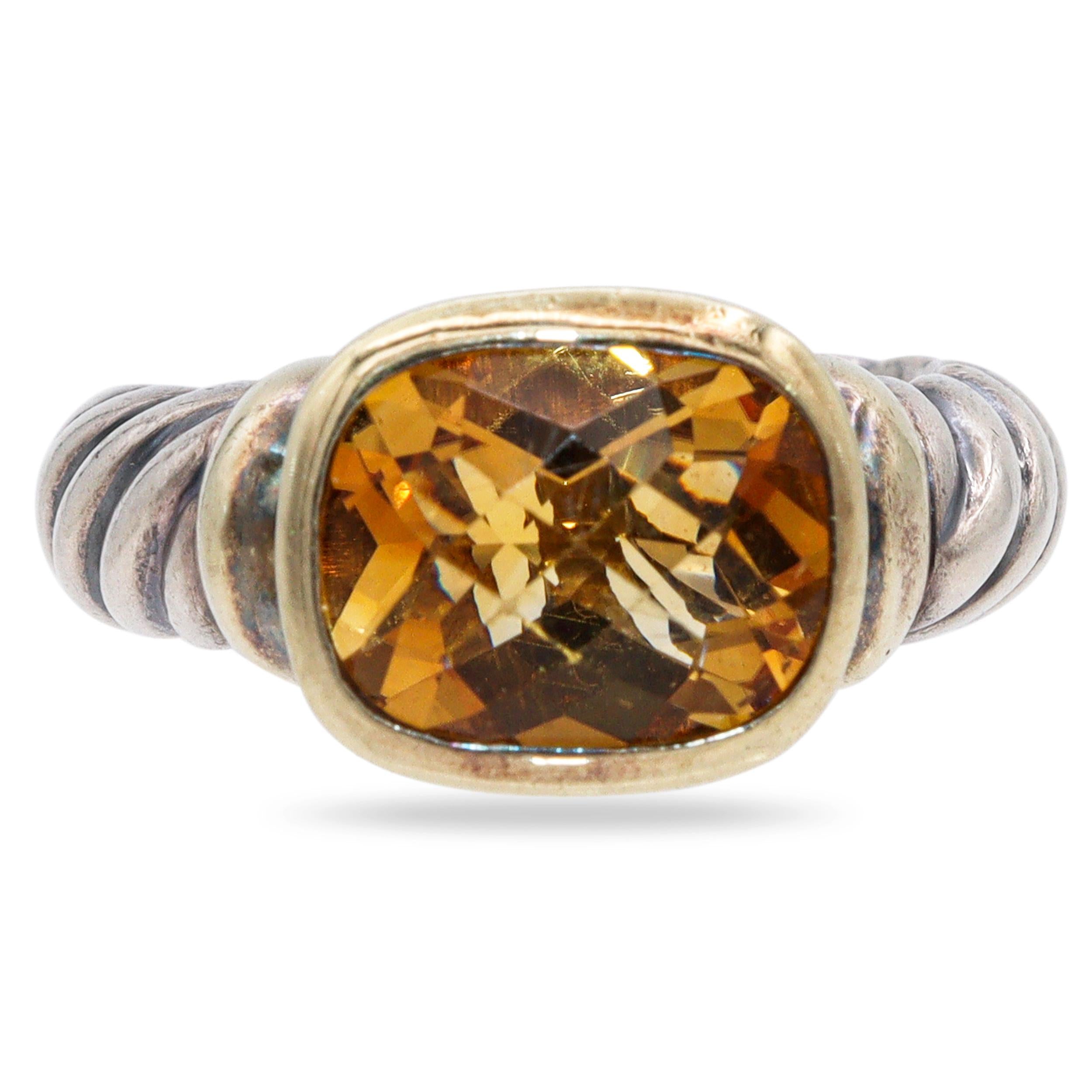 David Yurman Sterling Silver & 14K Yellow Gold Citrine Ring