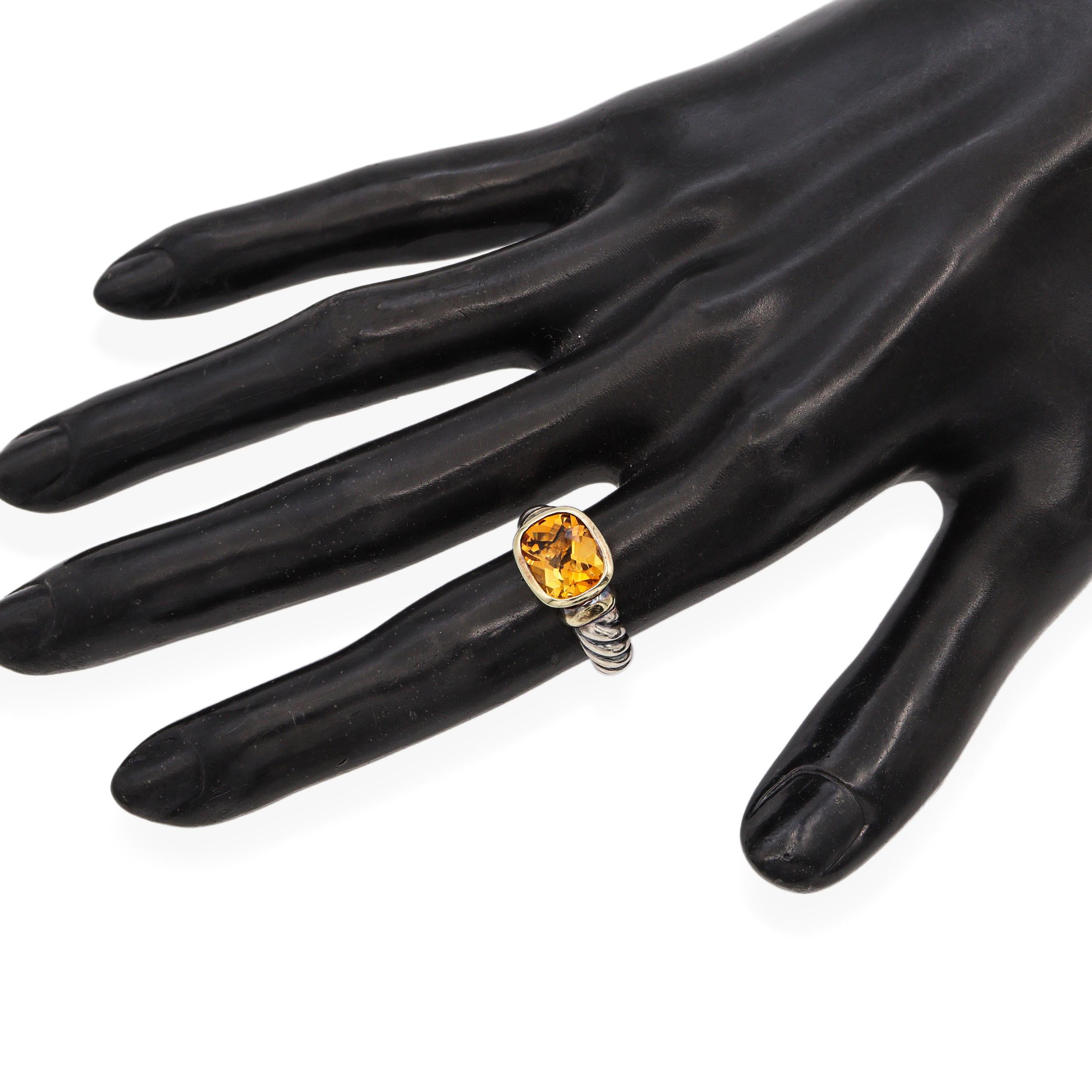 David Yurman Sterling Silver & 14K Yellow Gold Citrine Ring