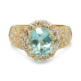 18K Yellow Gold Mozambique Paraiba Tourmaline and Diamond Halo Ring