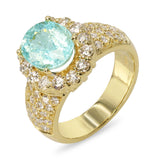 18K Yellow Gold Mozambique Paraiba Tourmaline and Diamond Halo Ring