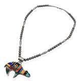 Vintage Navajo Frank Yellowhorse Sterling Silver Multi-Stone Inlay Bear Necklace
