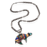 Vintage Navajo Frank Yellowhorse Sterling Silver Multi-Stone Inlay Bear Necklace