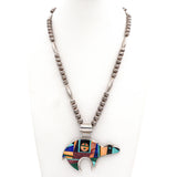 Vintage Navajo Frank Yellowhorse Sterling Silver Multi-Stone Inlay Bear Necklace