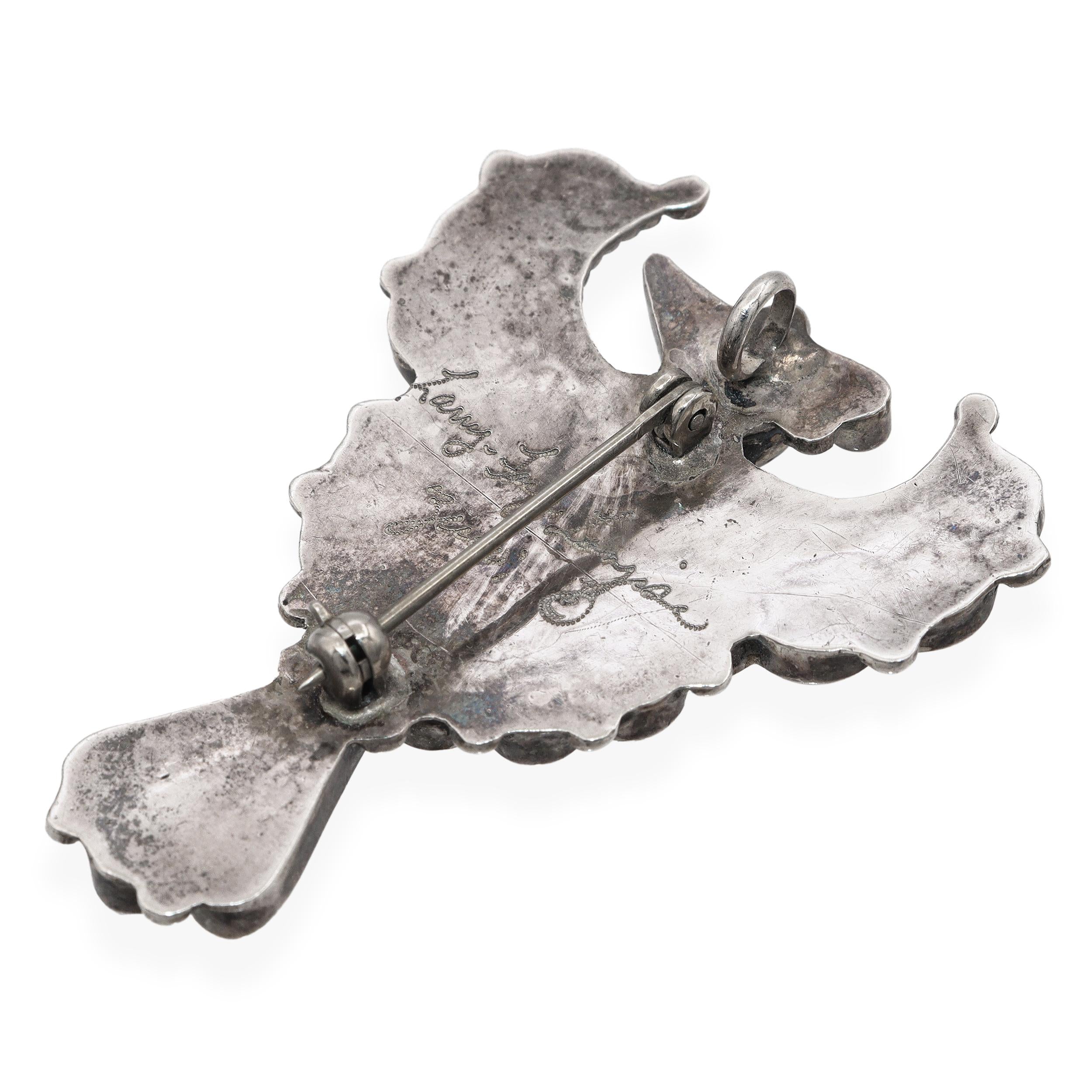 Zuni Larry & Faye Lonjose Sterling Silver Multi-Stone Inlay Thunderbird Brooch