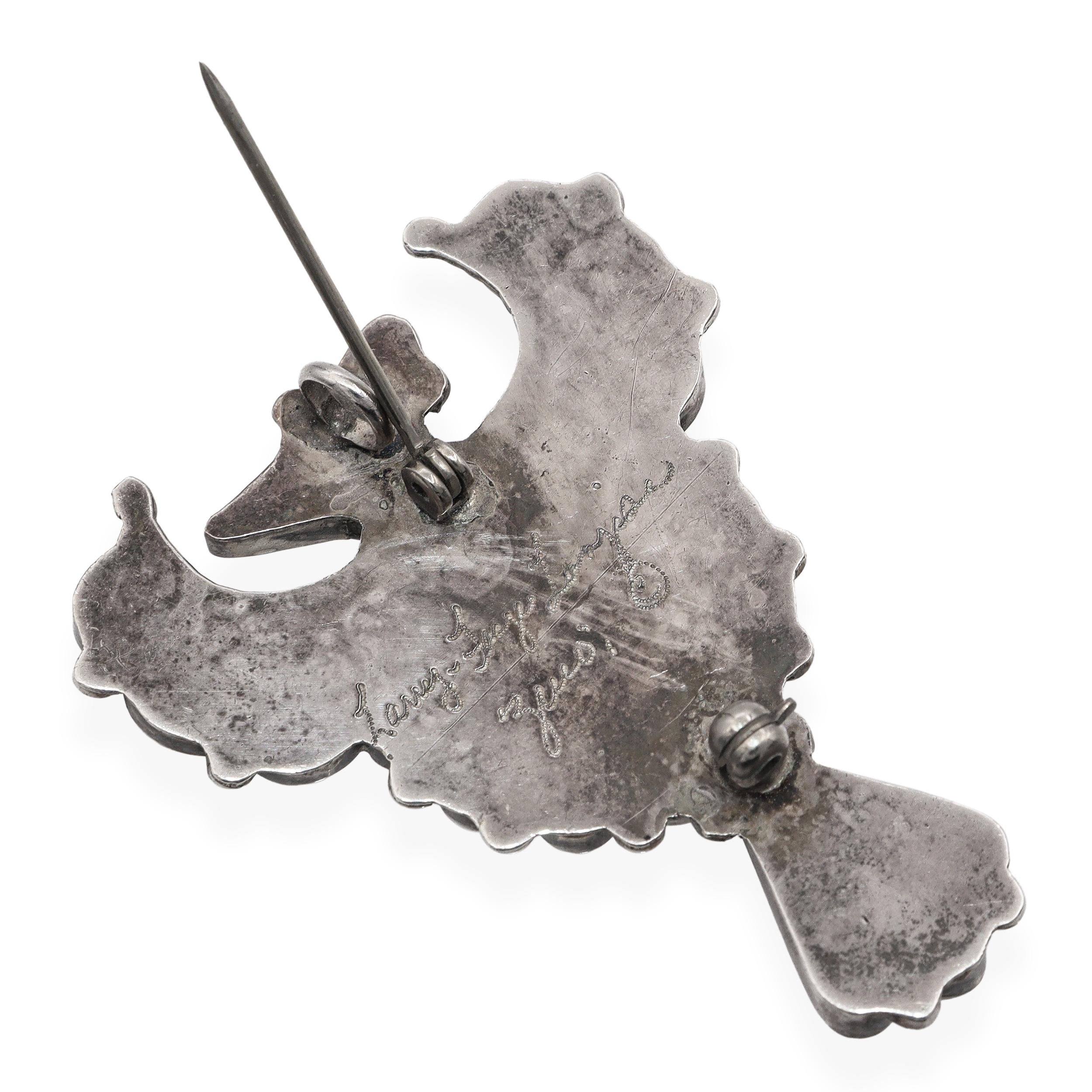 Zuni Larry & Faye Lonjose Sterling Silver Multi-Stone Inlay Thunderbird Brooch
