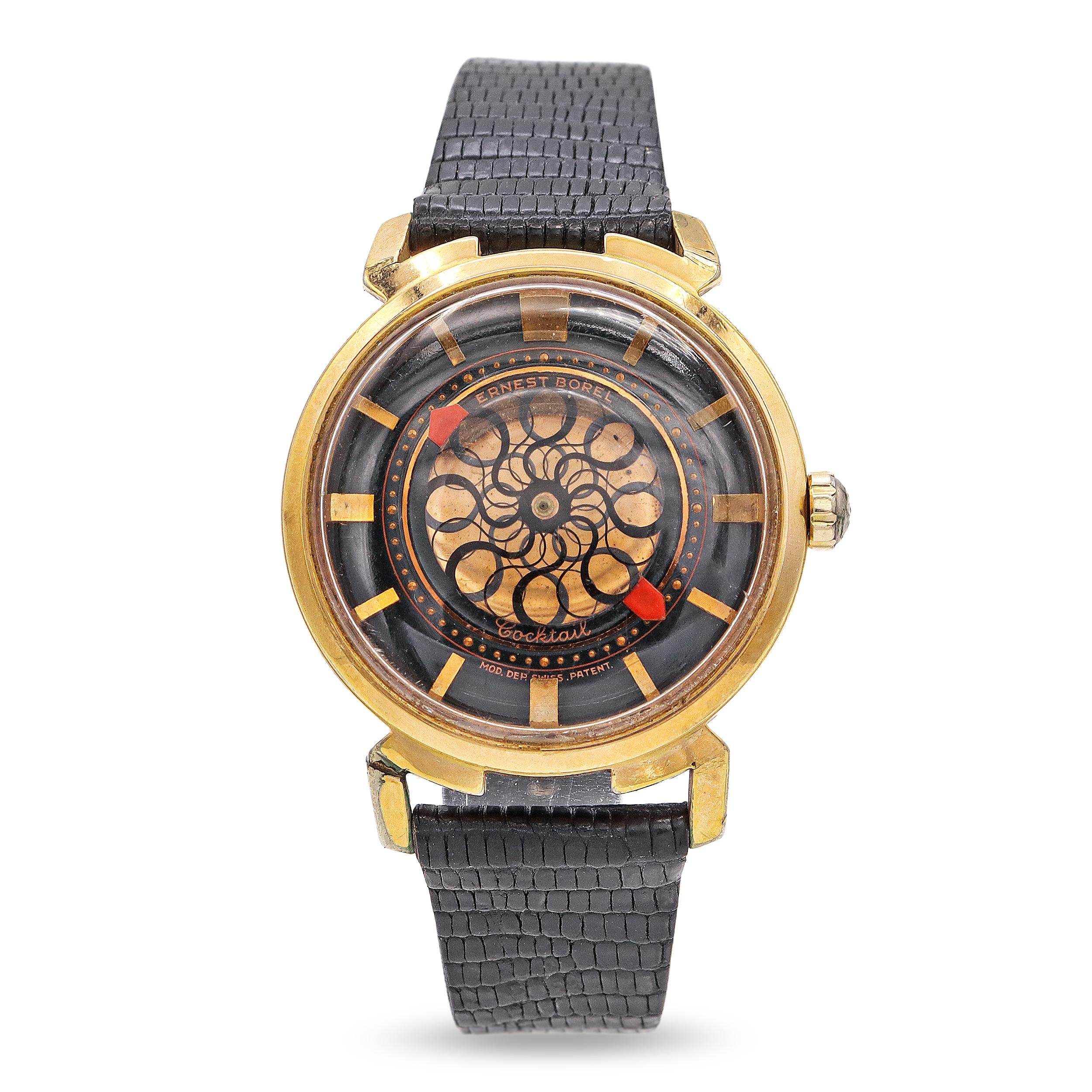 Vintage Ernest Borel Cocktail Kaleidoscope Mystery Dial Hand Wind Men's Watch