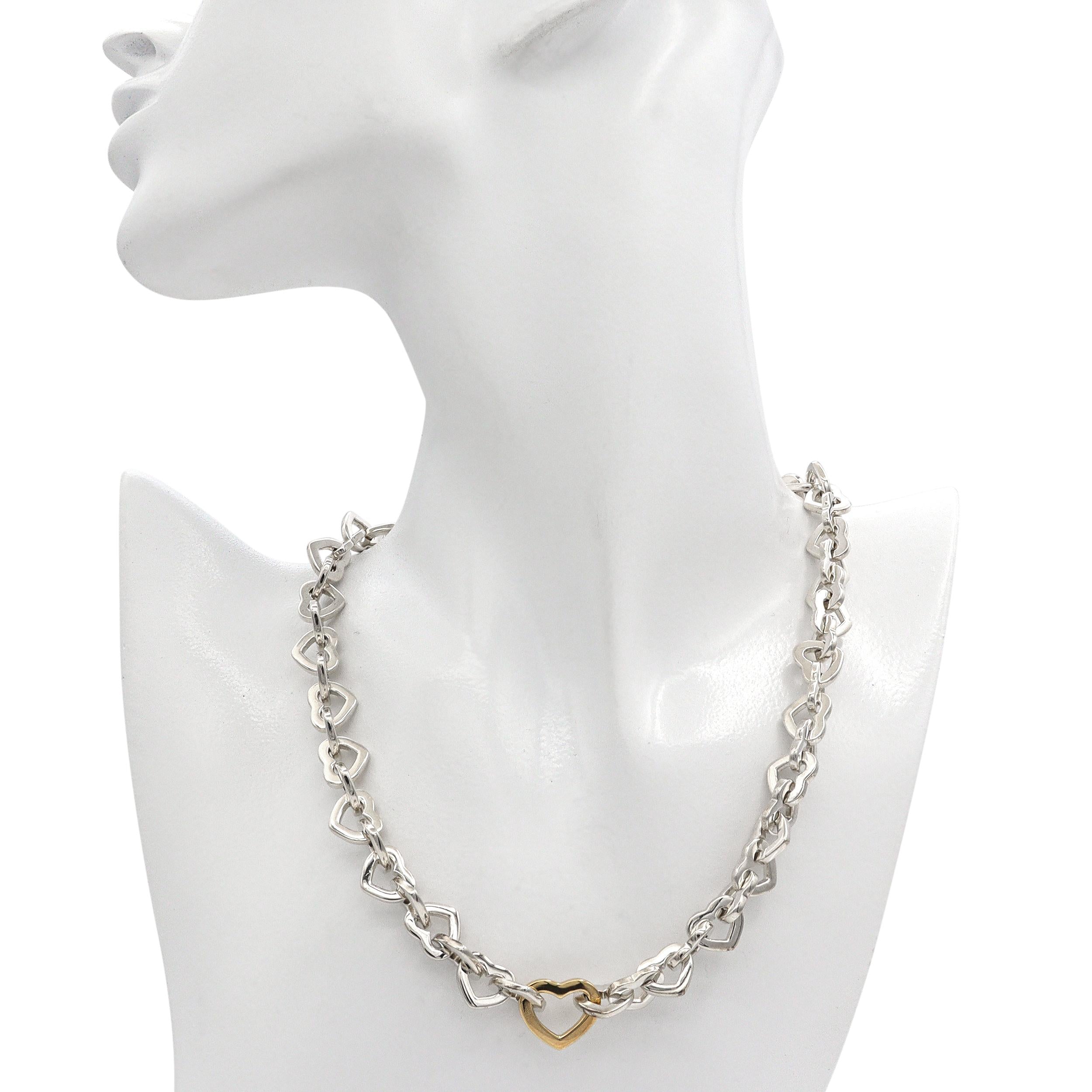 Tiffany & Co. Sterling Silver 18K Yellow Gold Heart Link Necklace