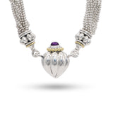 Lagos Sterling Silver & 18k Yellow Gold Amethyst Ruched Heart Necklace