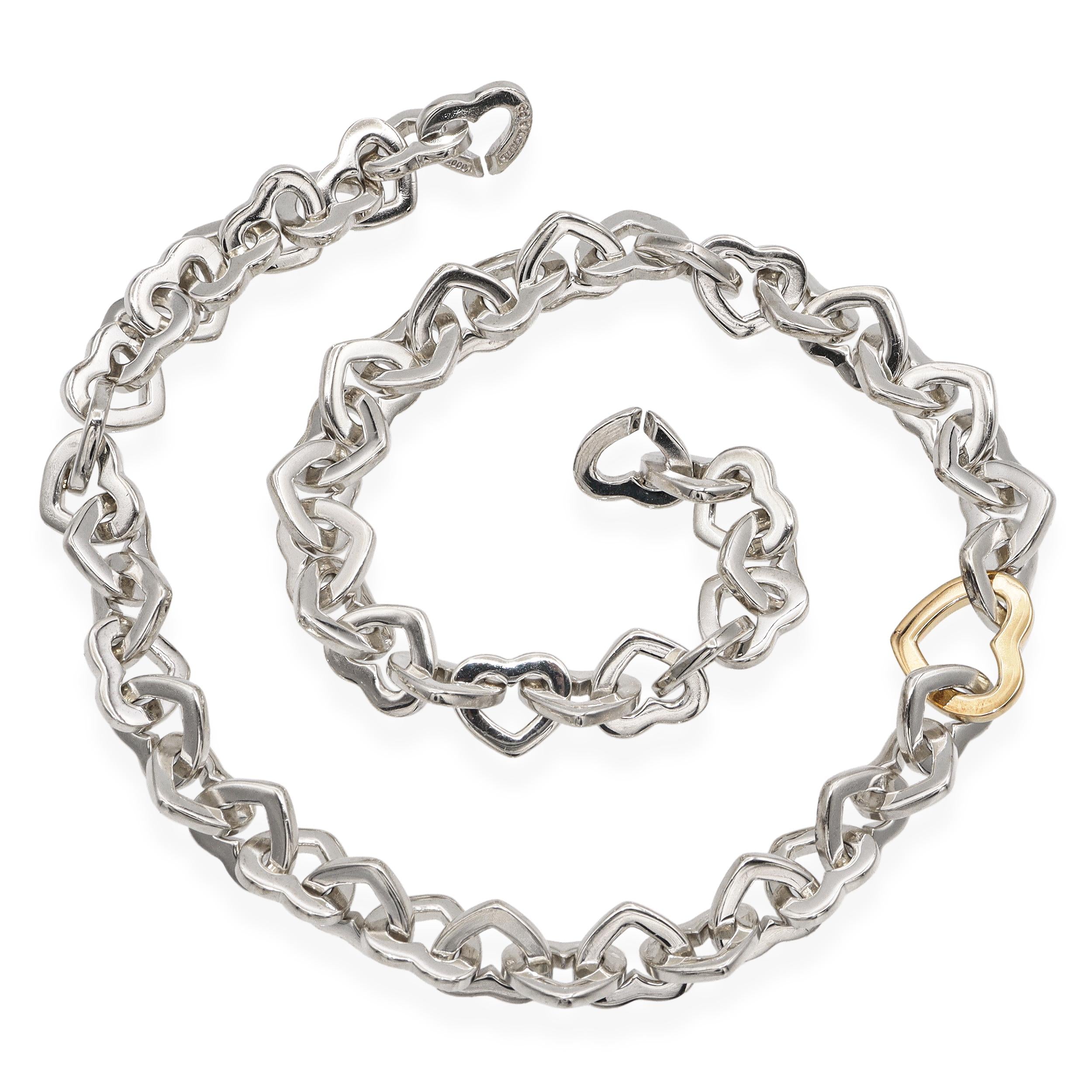 Tiffany & Co. Sterling Silver 18K Yellow Gold Heart Link Necklace