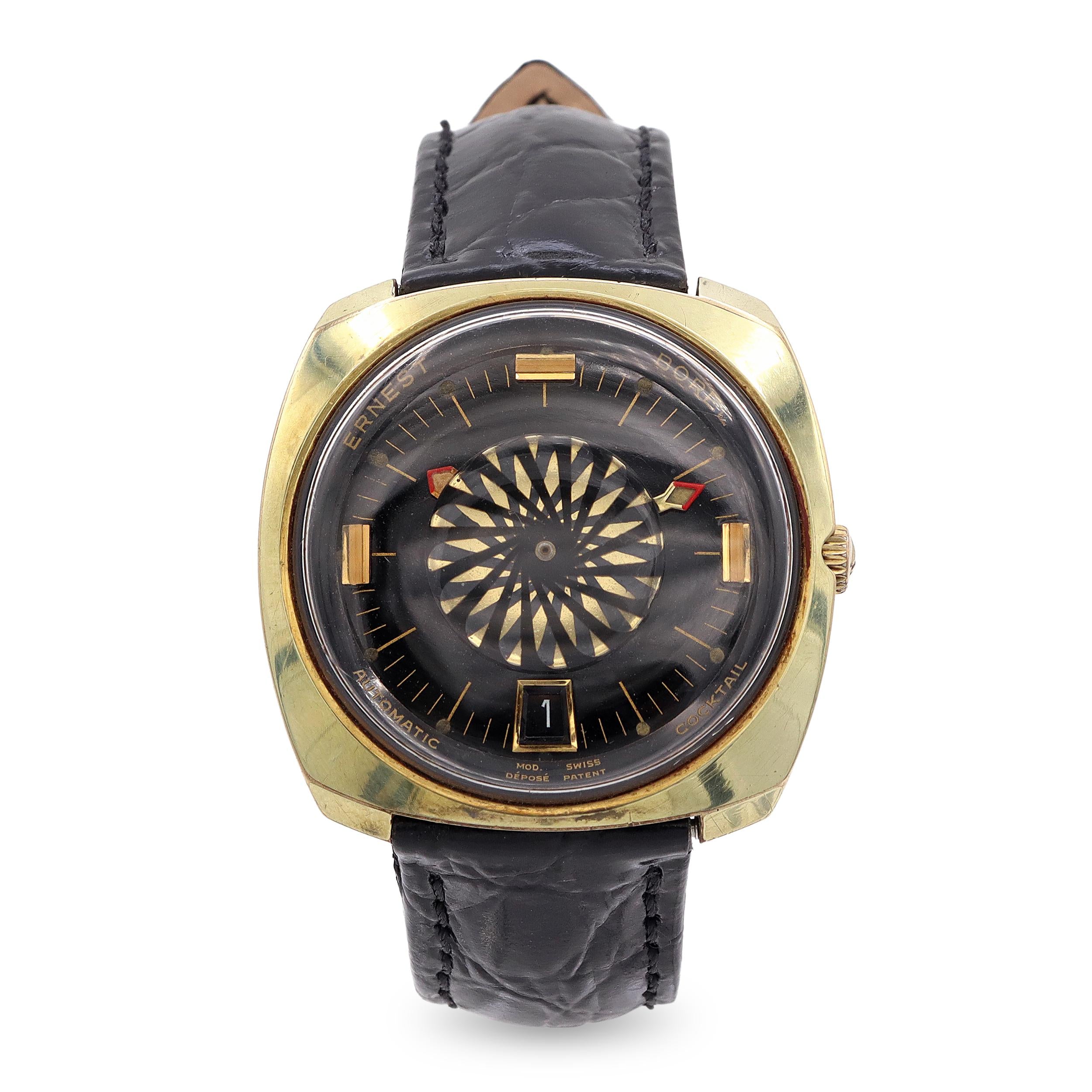 Vintage Ernest Borel Cocktail Kaleidoscope Gold Tone Automatic Men's Watch