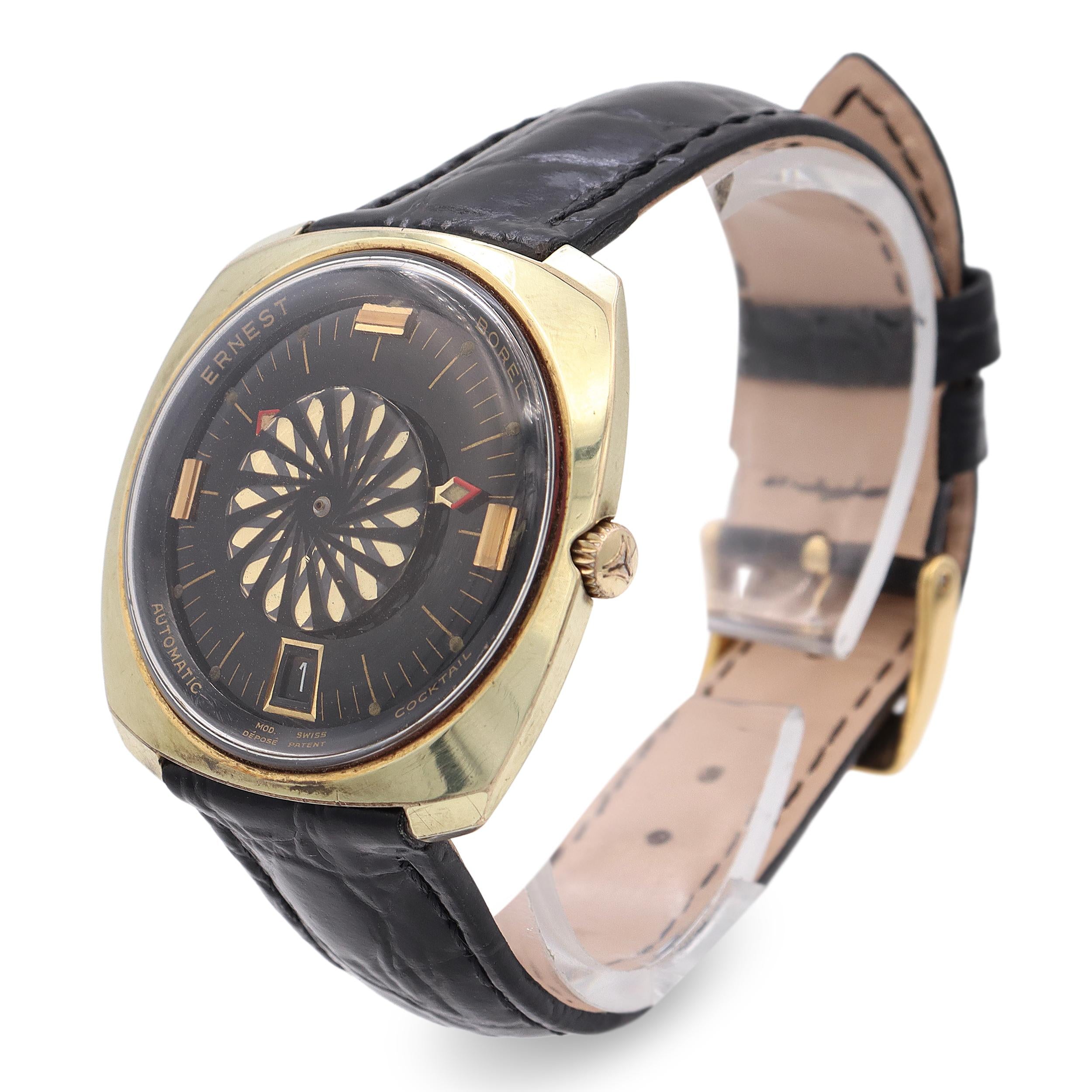Vintage Ernest Borel Cocktail Kaleidoscope Gold Tone Automatic Men's Watch