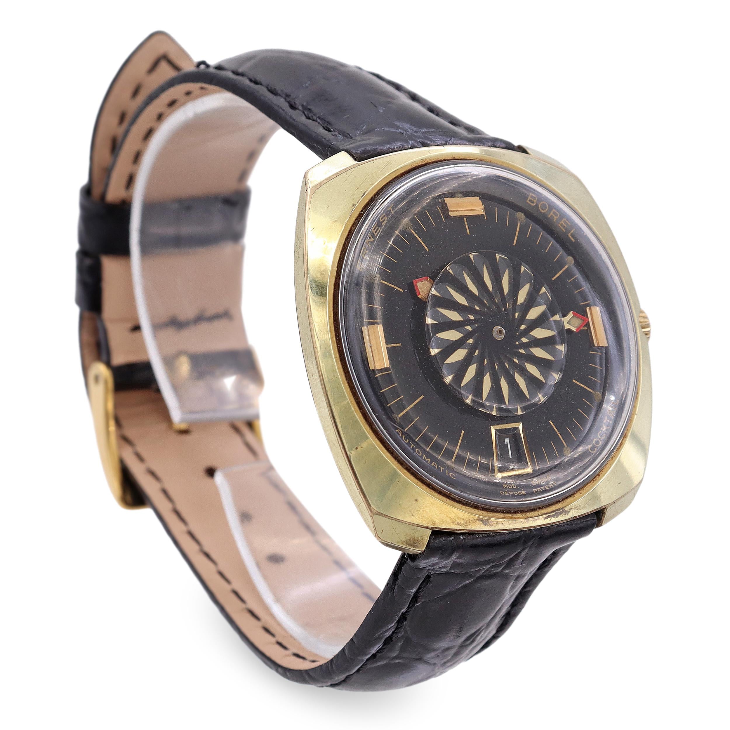 Vintage Ernest Borel Cocktail Kaleidoscope Gold Tone Automatic Men's Watch