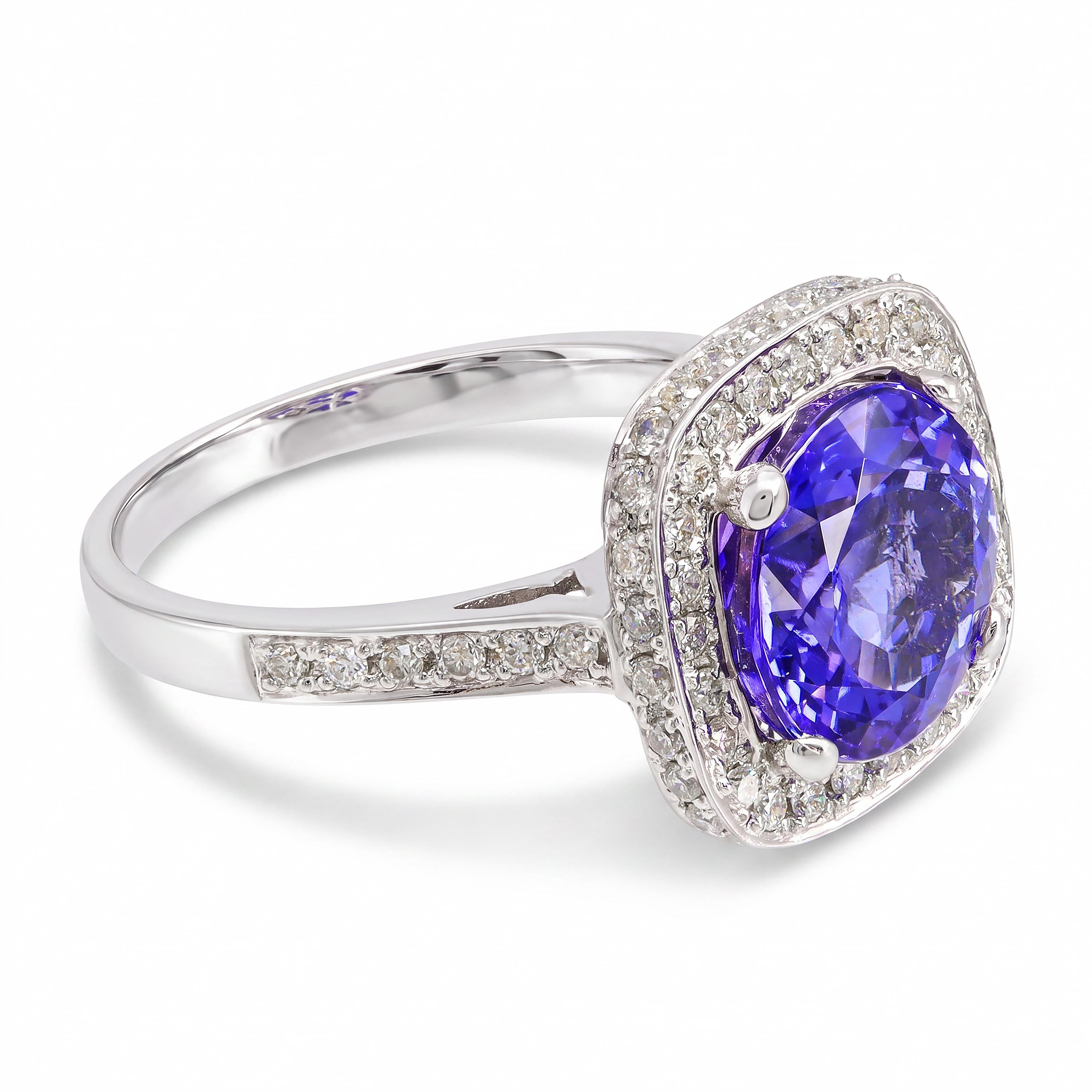 18k White Gold Tanzanite and Diamond Statement Ring